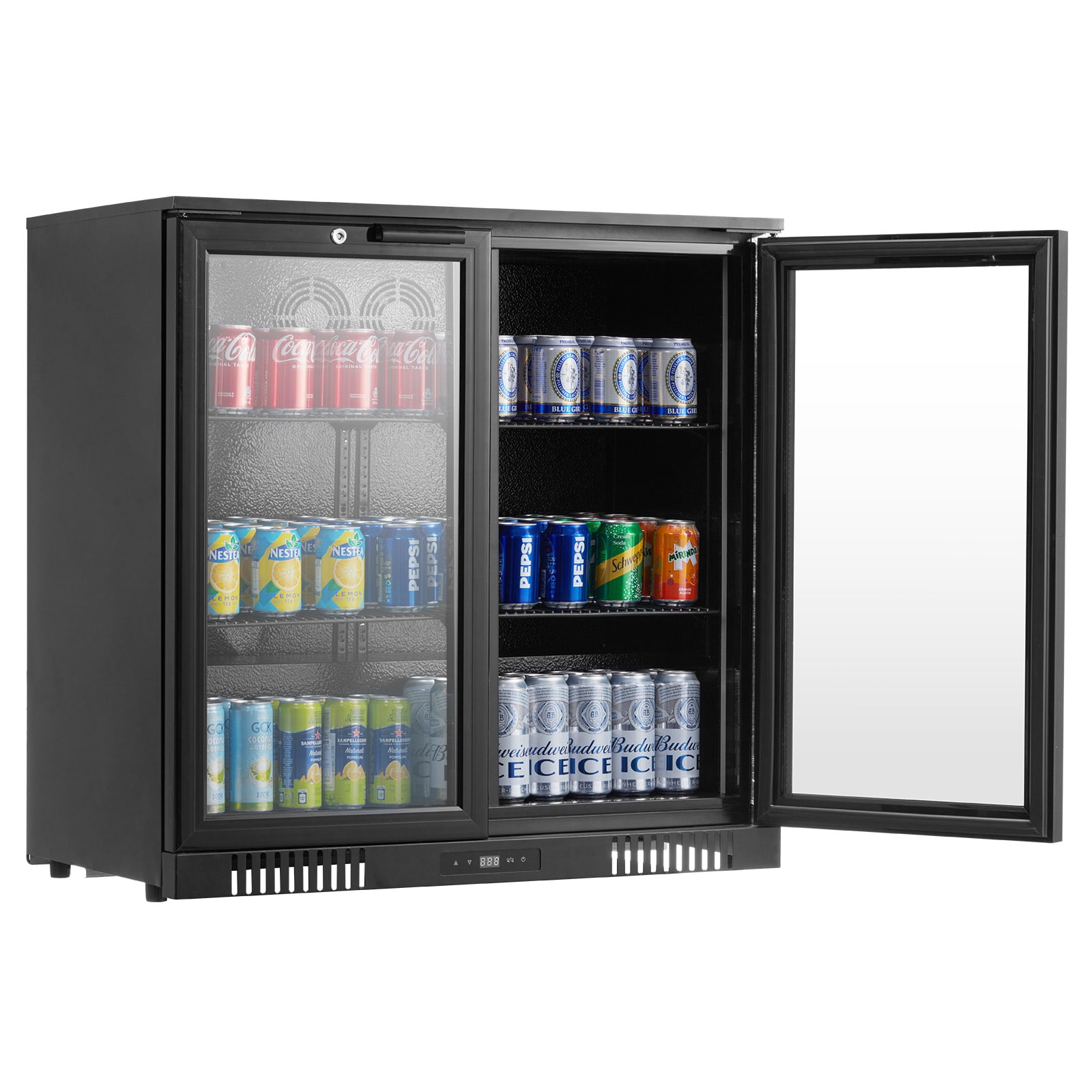 VEVOR SCSYPJYLJQRS06913V1 Beverage Refrigerator Cooler 246 Can Beverage Fridge Soda Beer Fridge with Glass Doors Adjustable Shelves Digital Temperature Control Built-in or Freestanding Fridge for Restaurant and Bar