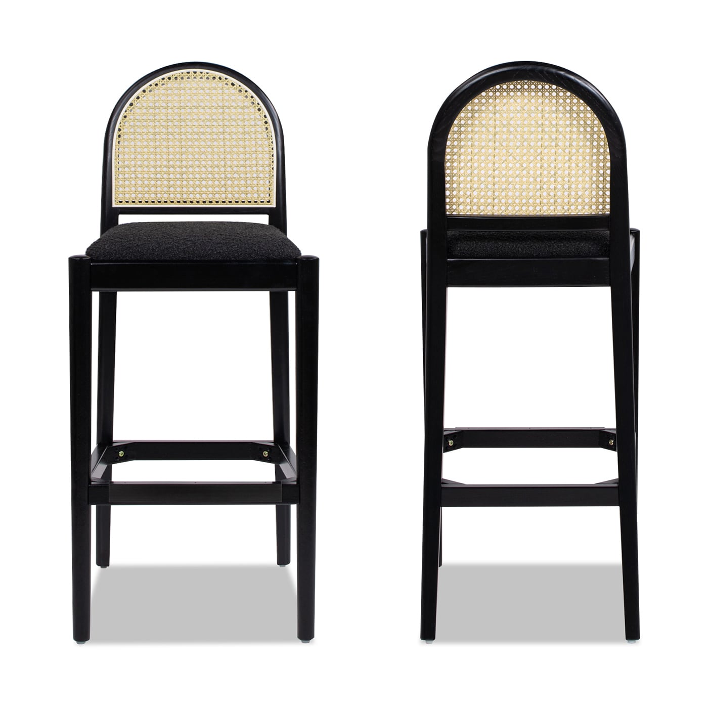 Jennifer Taylor Home L2P-MBB-81230 Panama Curved Rattan Set of 2 Ebony Black 30.5-in H Bar height (28-in to 33-in) Square Seat Upholstered Wood Back Bar Stool Back