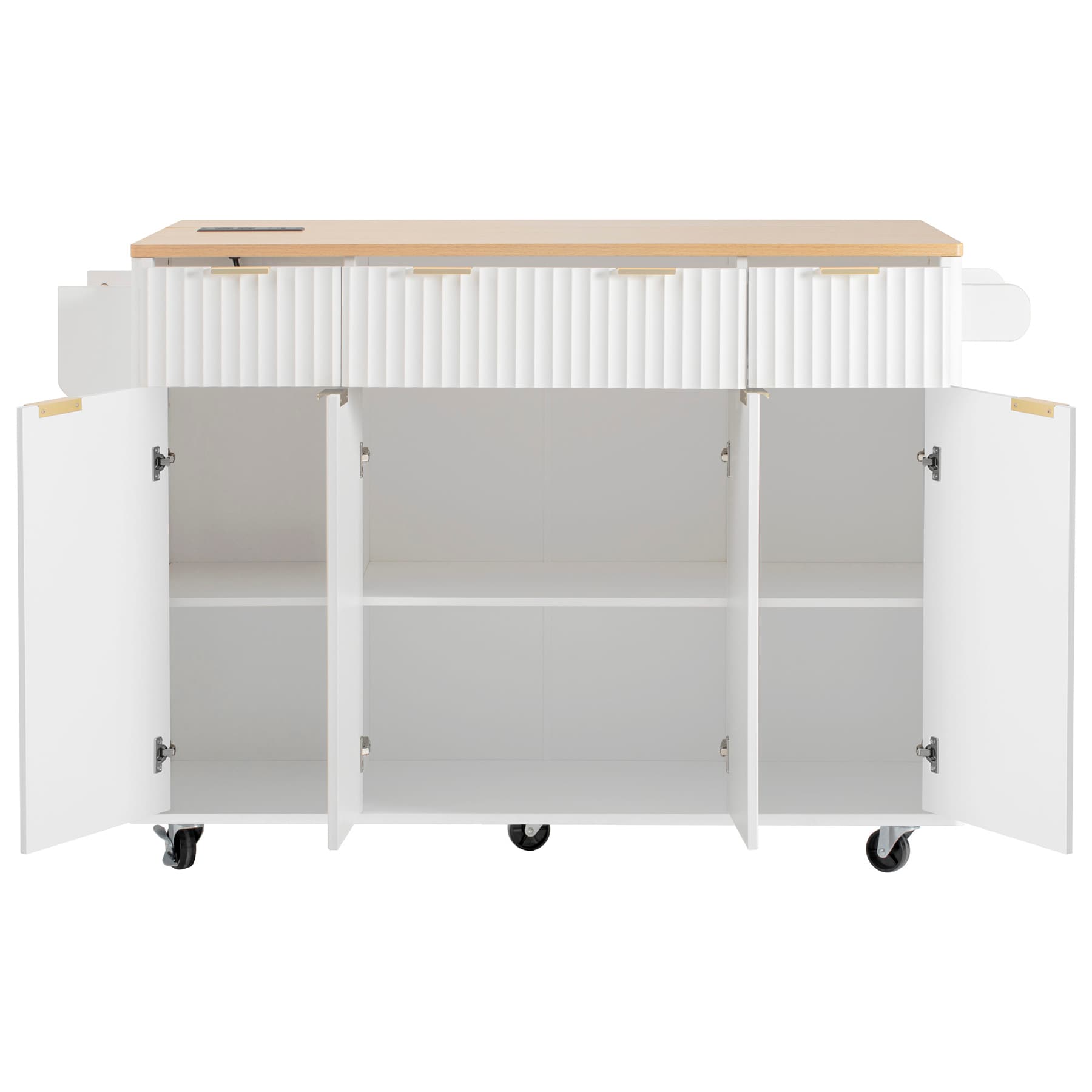 SINOFURN White MDF Base with MDF Wood Top Rolling Kitchen Island ( 28.8 ...