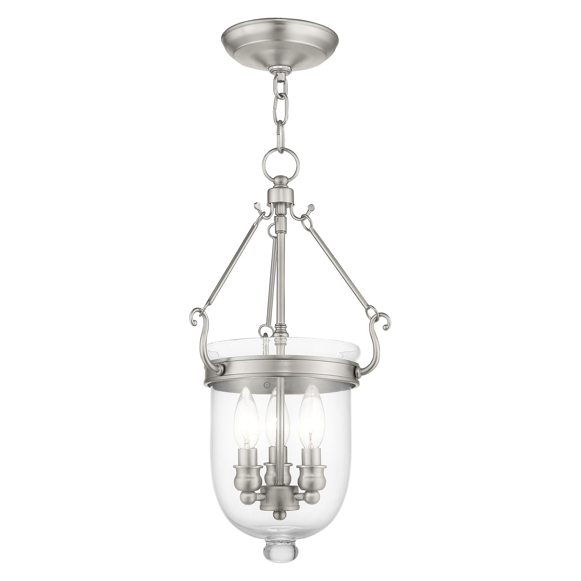Elegant Brushed Nickel 3-Light Indoor/Outdoor Glass Jar Chandelier