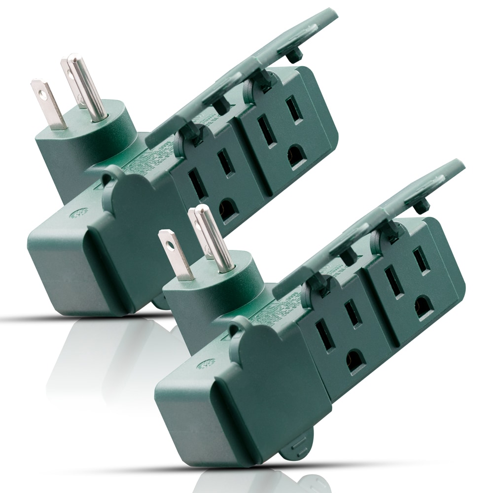 ELEGRP  3 Prong Weatherproof 3-Outlet Extender Adapter Heavy Duty Triple Grounding Outlet Power Extender with Dust-proof Cover IndoorOutdoor Use ETL Listed Green 2 pack