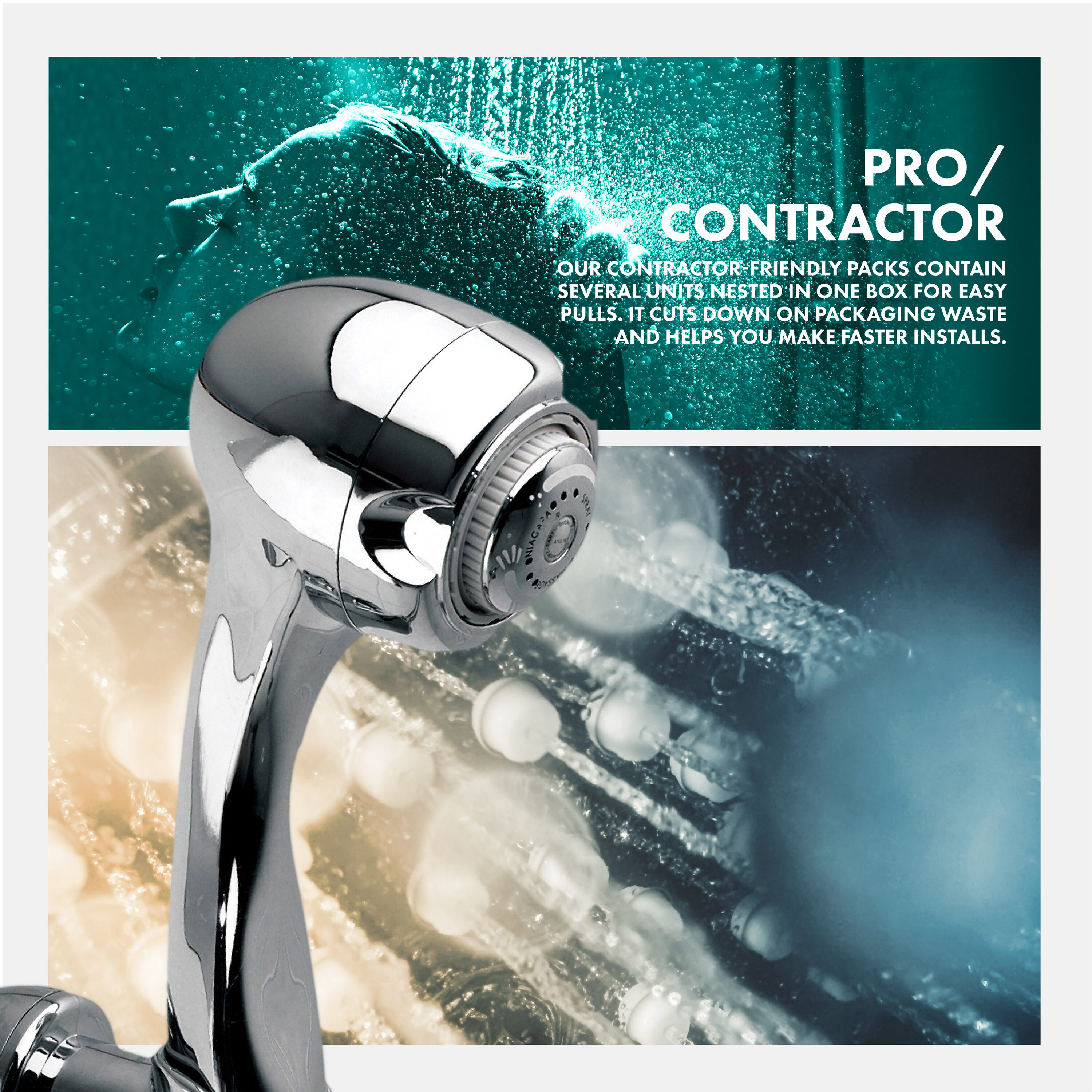 Chrome Handheld Wall Mounted Shower Head with Pulse and Jet