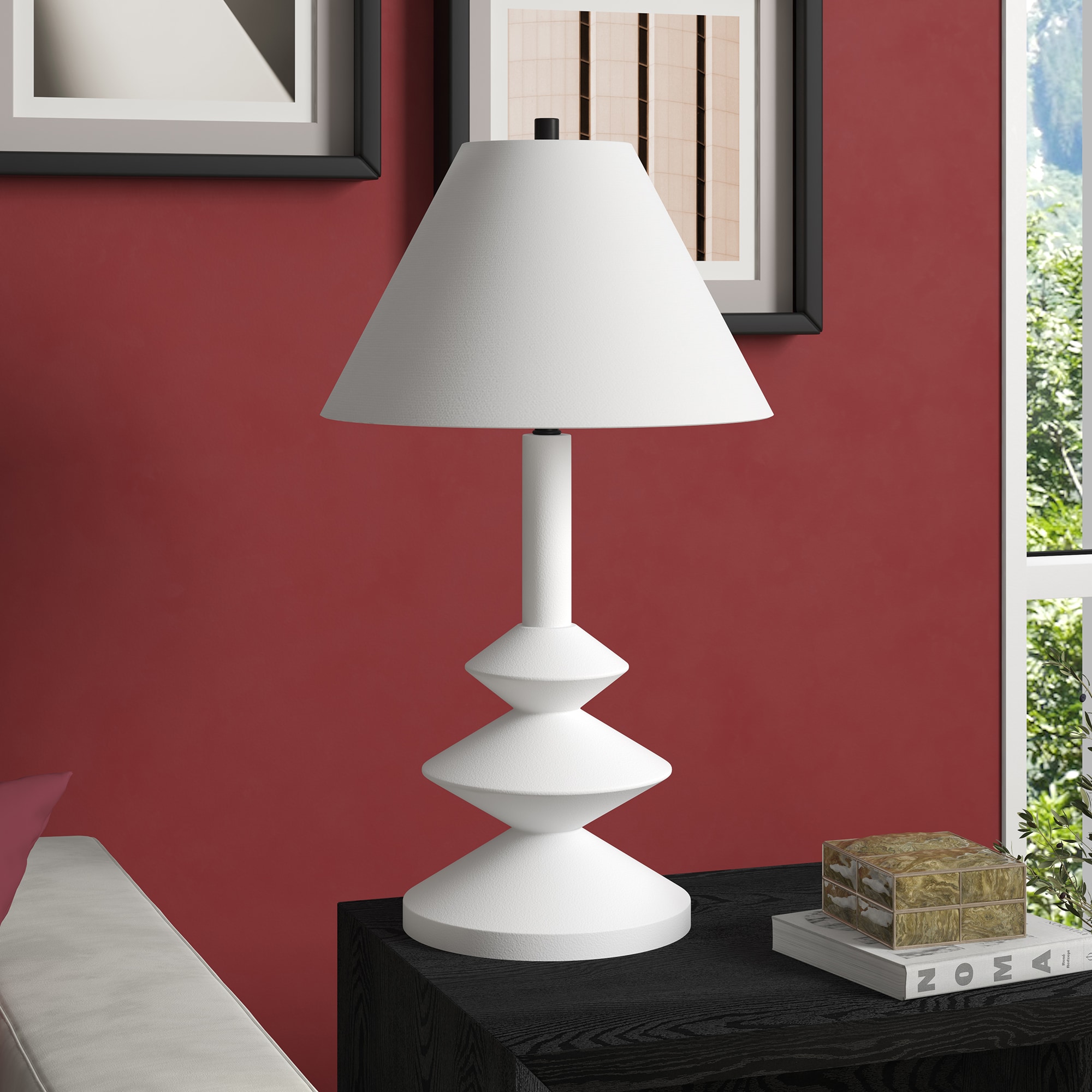 Hailey Home TL2130 Abilene 28.13-in Matte White Rotary socket Table Lamp with Fabric Shade
