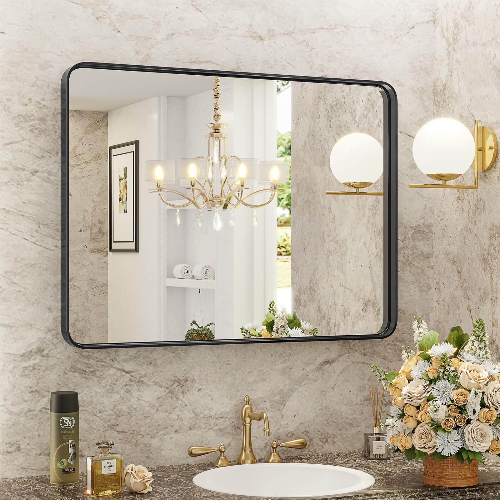 ZAKLOOP XU079106795 29-Inches x Framed Rectangle Fog Free Bathroom Vanity Mirror ( Black )