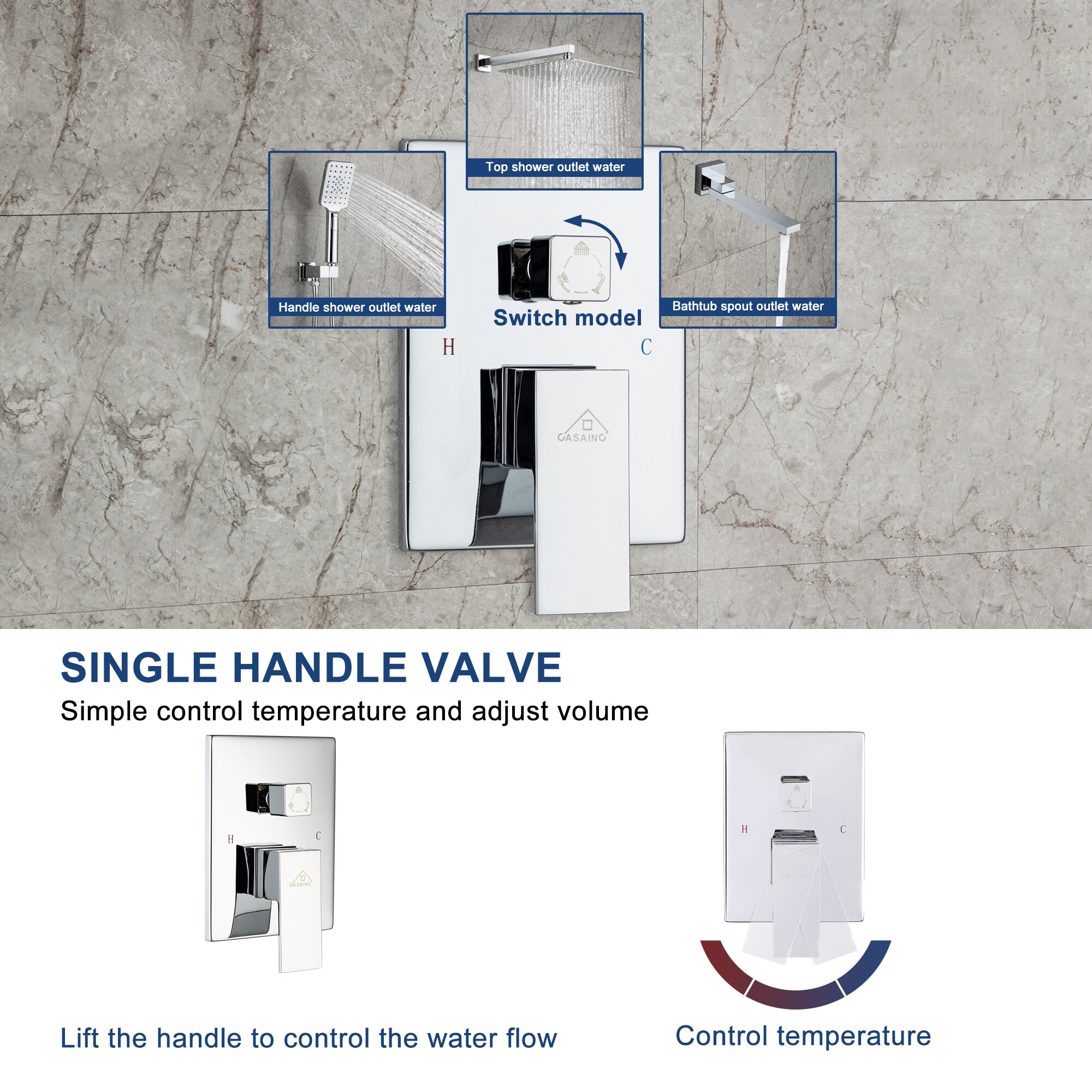 CASAINC CS12B-10BN Showerhead-Bar-Panels - View #6