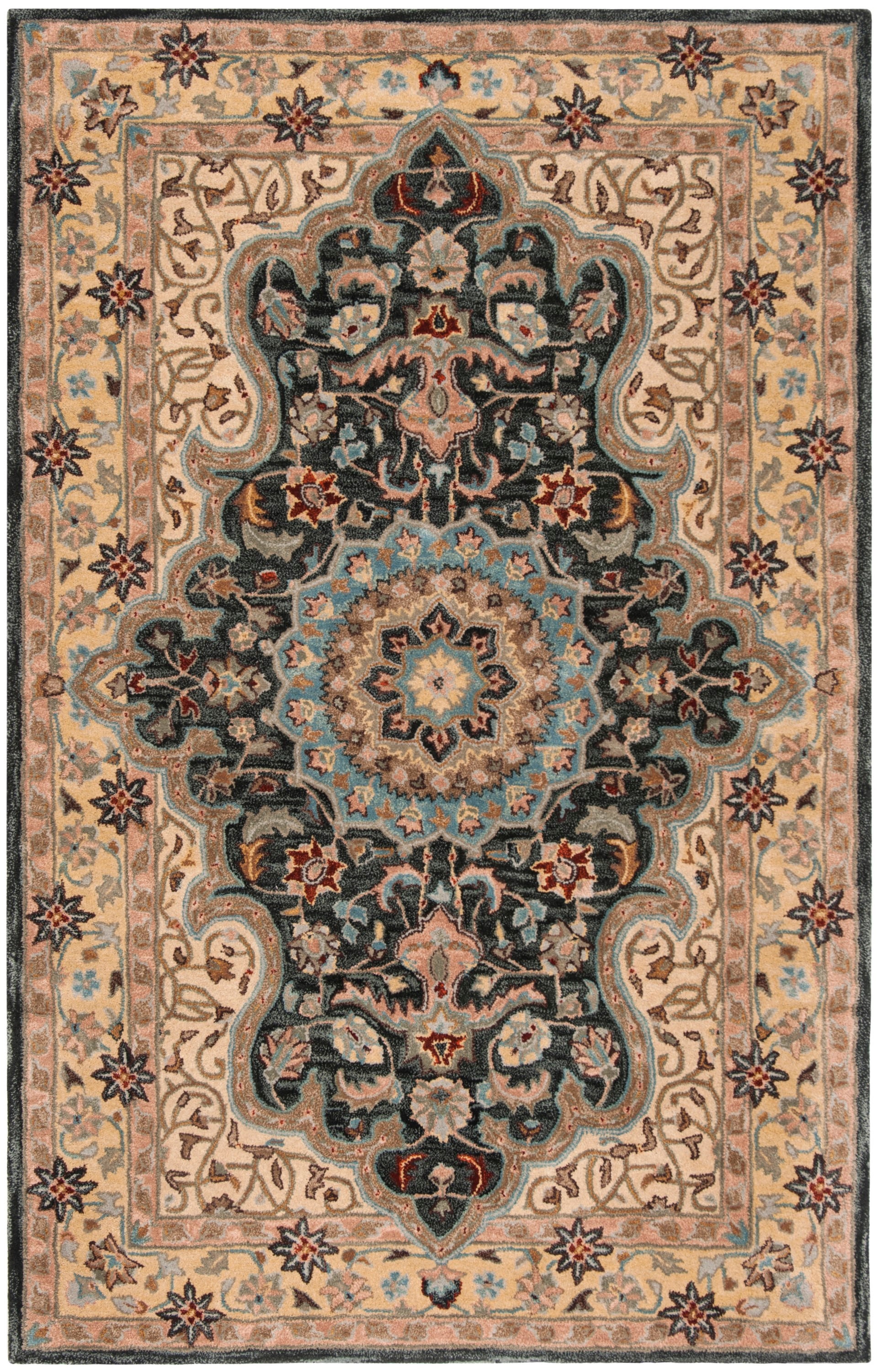 Handmade Black Wool Round Tufted Area Rug