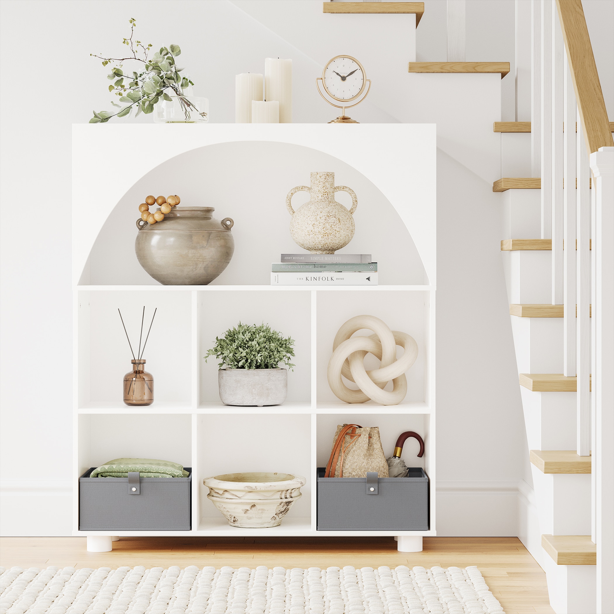 RiverRidge 16-057K White with Gray Bins MDF 8 -Shelf Bookcase ( 34.19-in W x 40.38-in H x 11.38-in D ) Painted