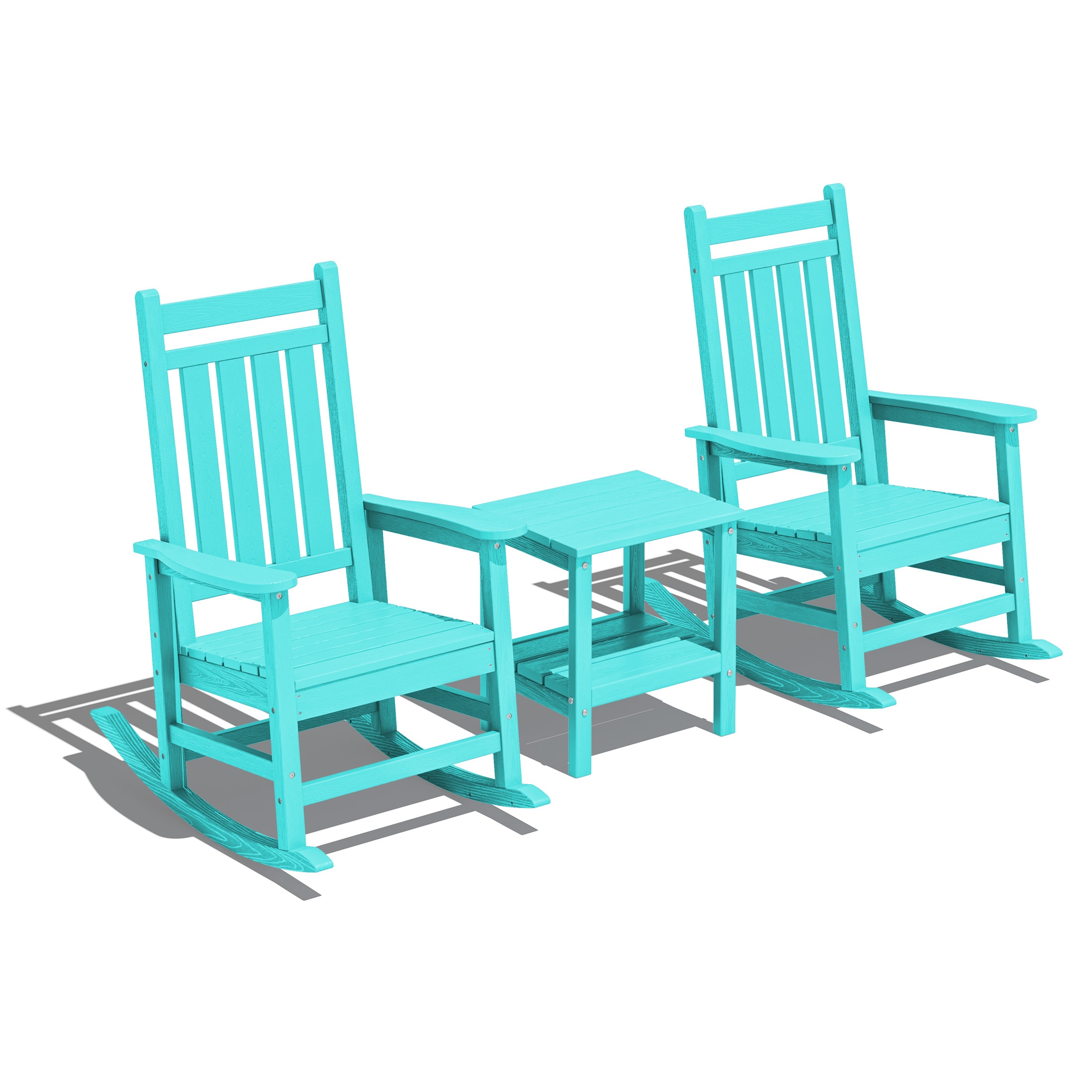 JEAREY GBYY3JT-BP HDPE High-back Patio Rocking Chair Set of 2 Tiffany Blue HDPE Frame Rocking Chair with Slat Seat