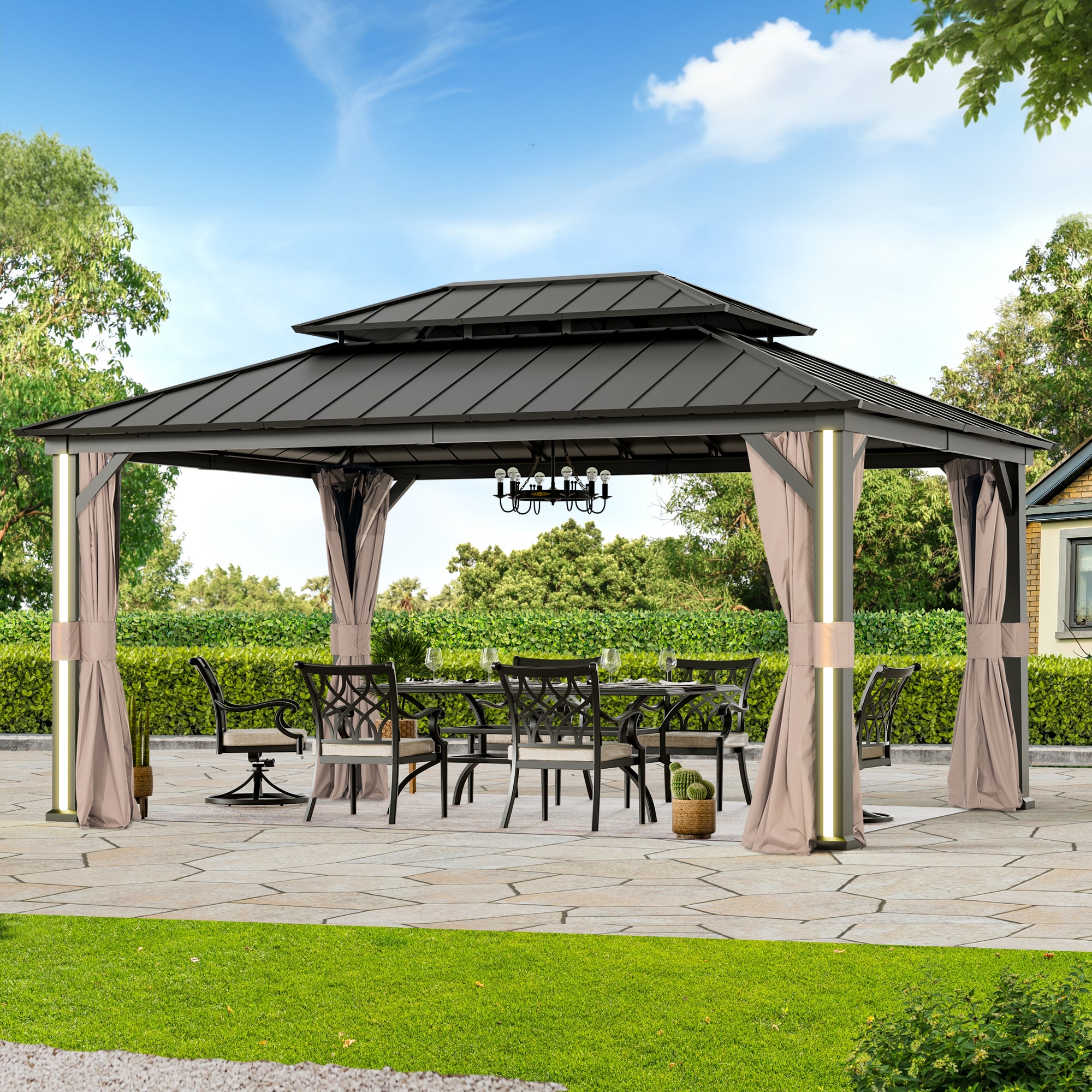 ELEVATE OUTDOORS IG10600042-1216S 16-ft x 12-ft Verda Black Gazebo with Hardtop Roof (Screen Included)