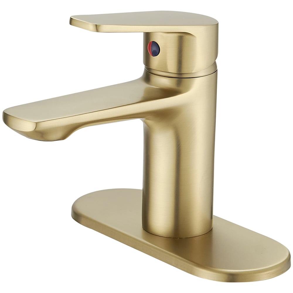 BWE A-96043-BG Brushed Gold Single hole 1-handle WaterSense Mid-arc Commercial/Residential Handle Bathroom Sink Faucet with Drain with Deck Plate