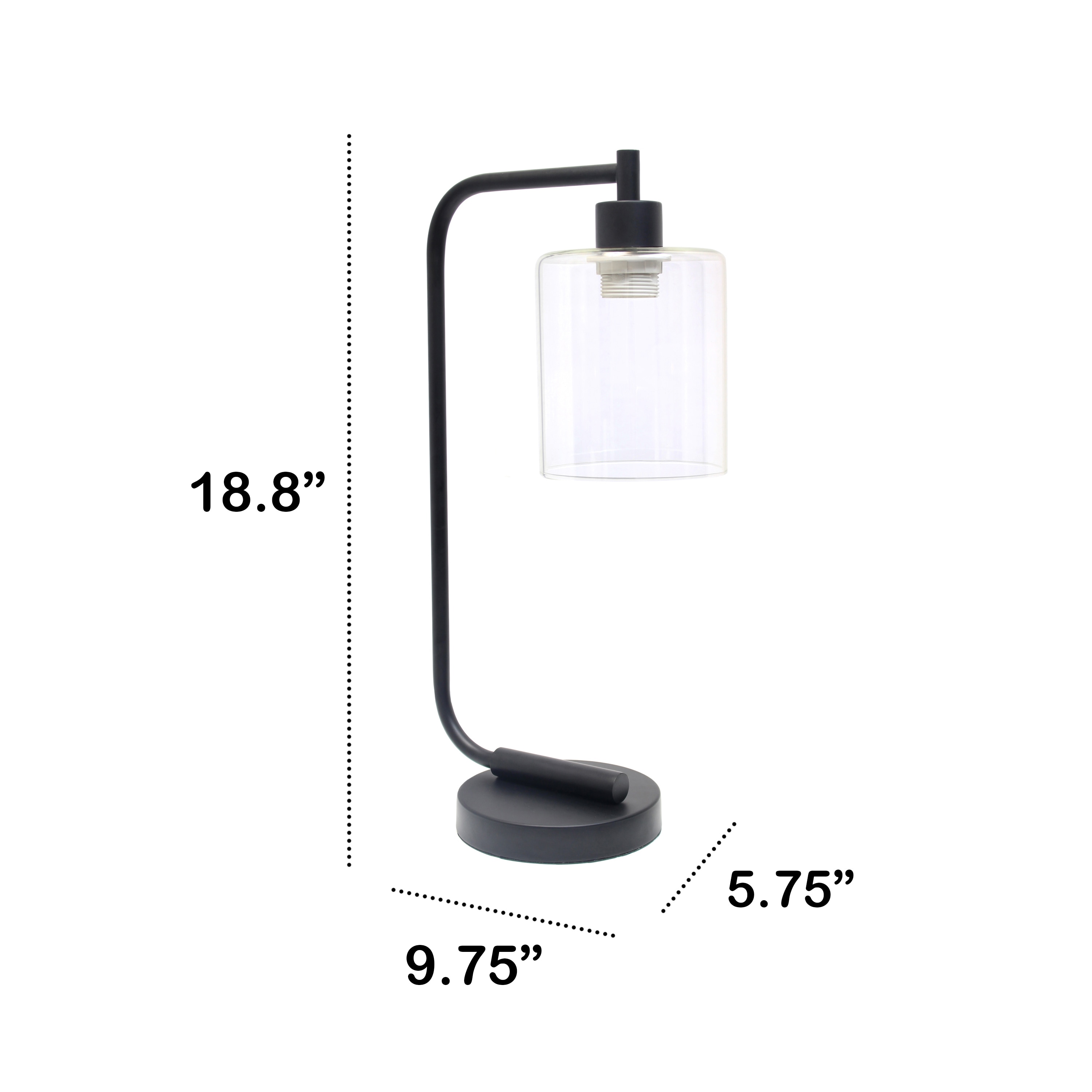 Black Iron Arc Desk Lamp with Clear Glass Shade
