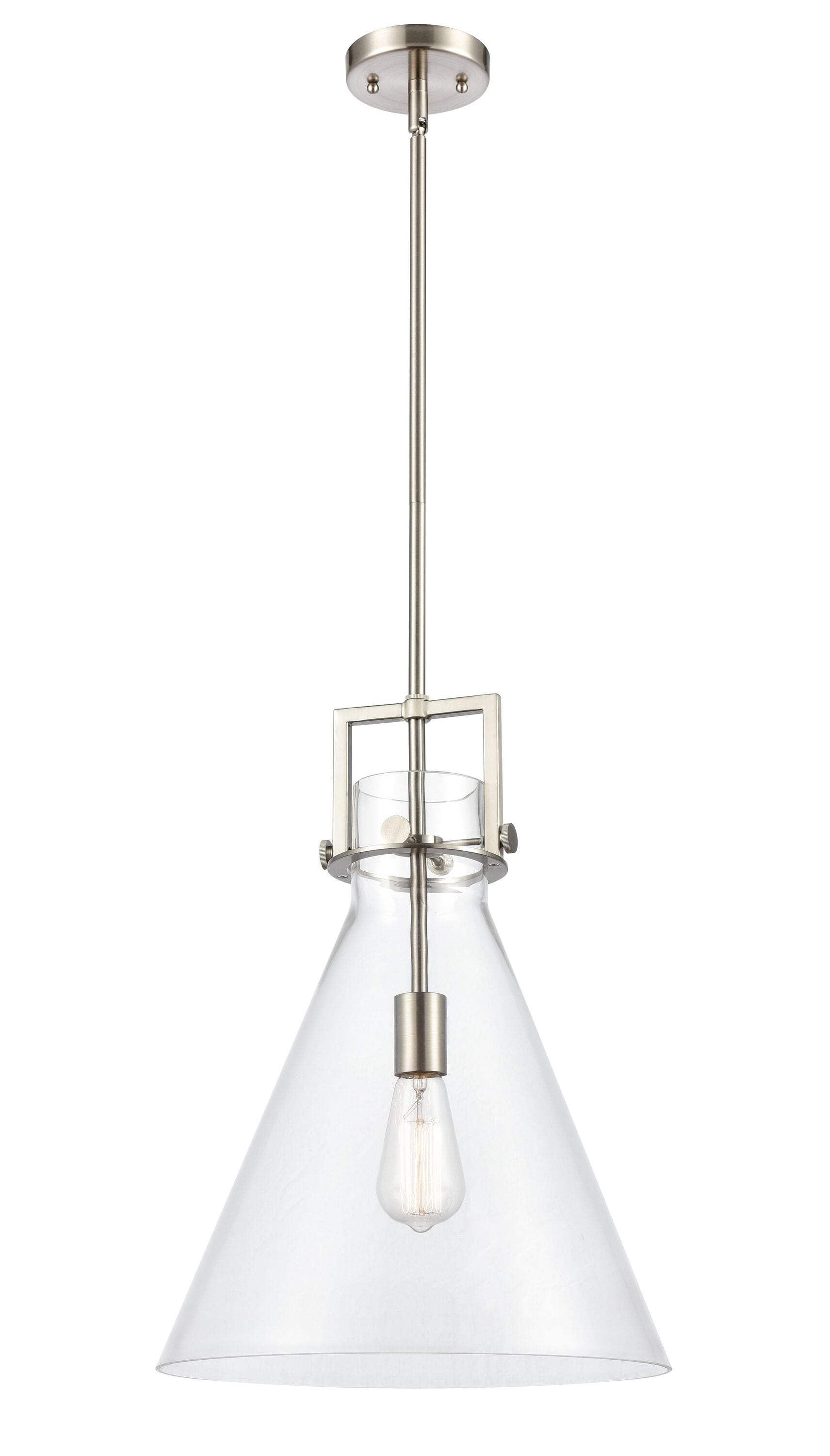 Innovations Lighting 411-1S-SN-14CL Newton Cone Brushed Satin Nickel Industrial Clear glass Cone Medium Hanging Pendant light