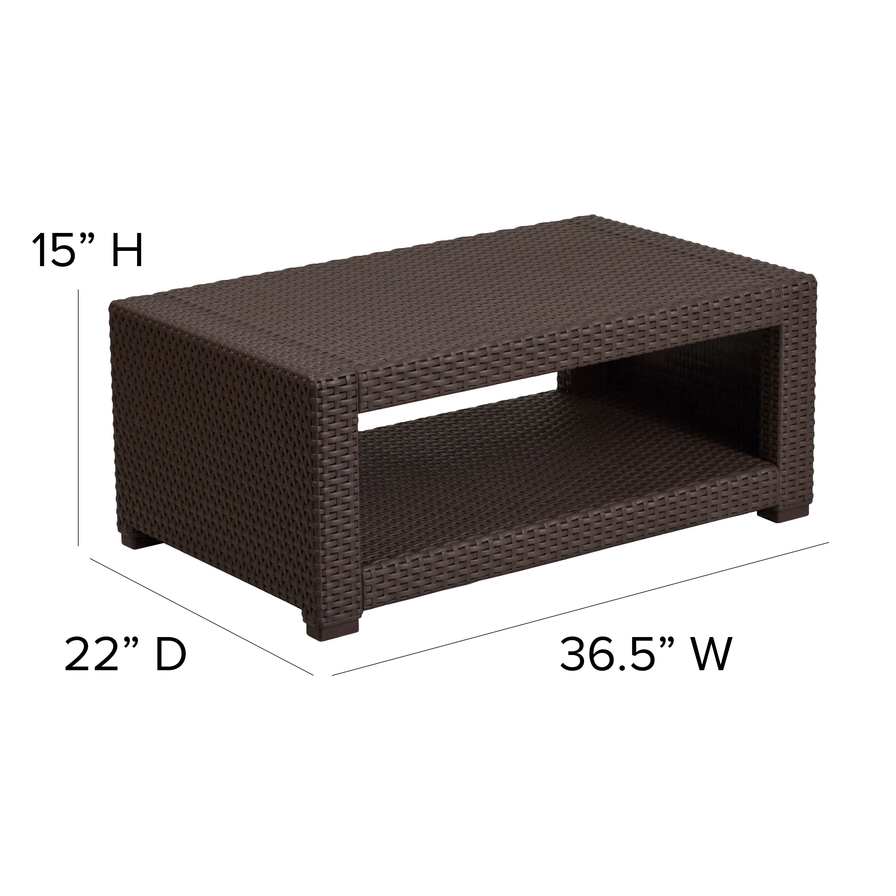 Seneca Chic Chocolate Brown Faux Rattan Outdoor Coffee Table