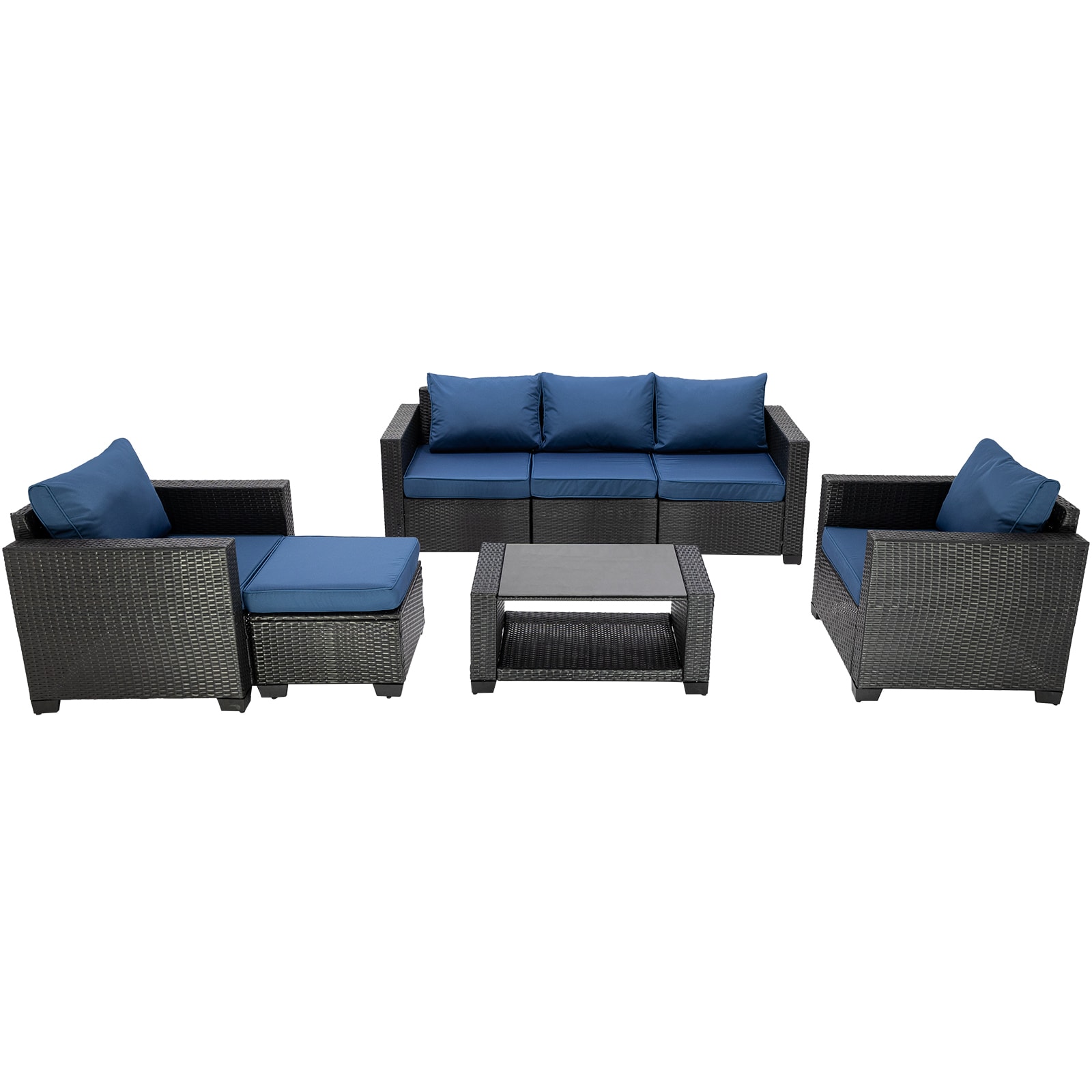 Damerin N7CS40 7 -Piece Wicker 3 Patio Sofa Conversation Set with Blue Cushions
