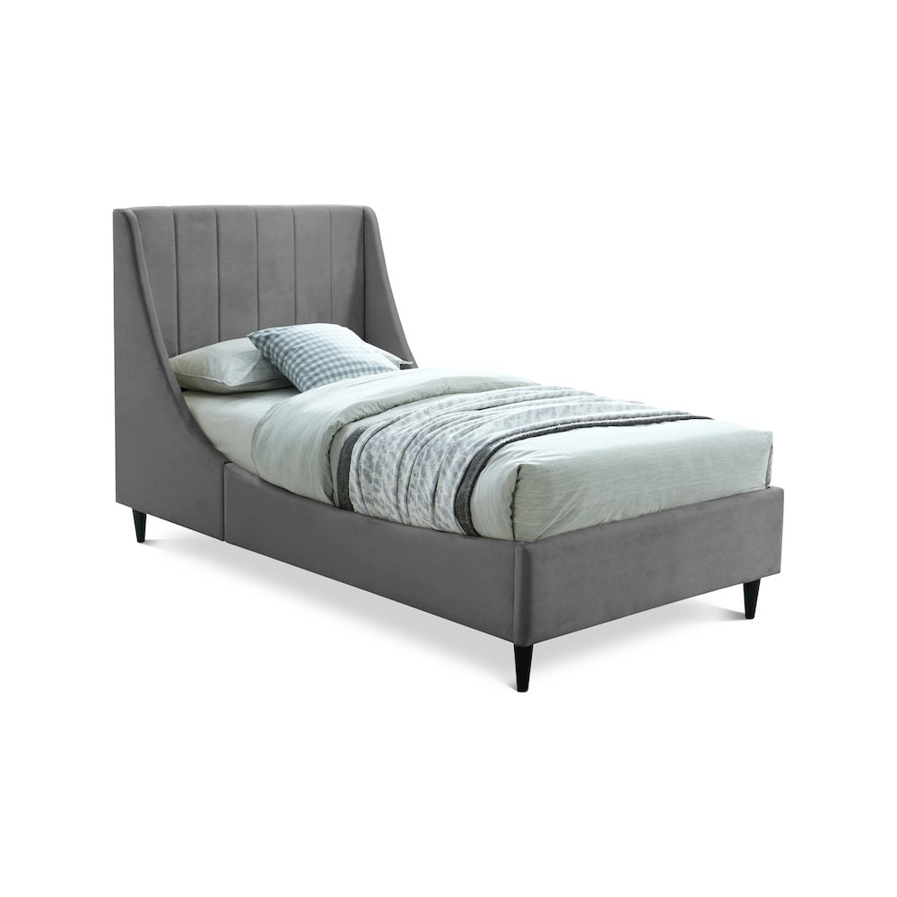 Eva Grey Velvet Twin Bed