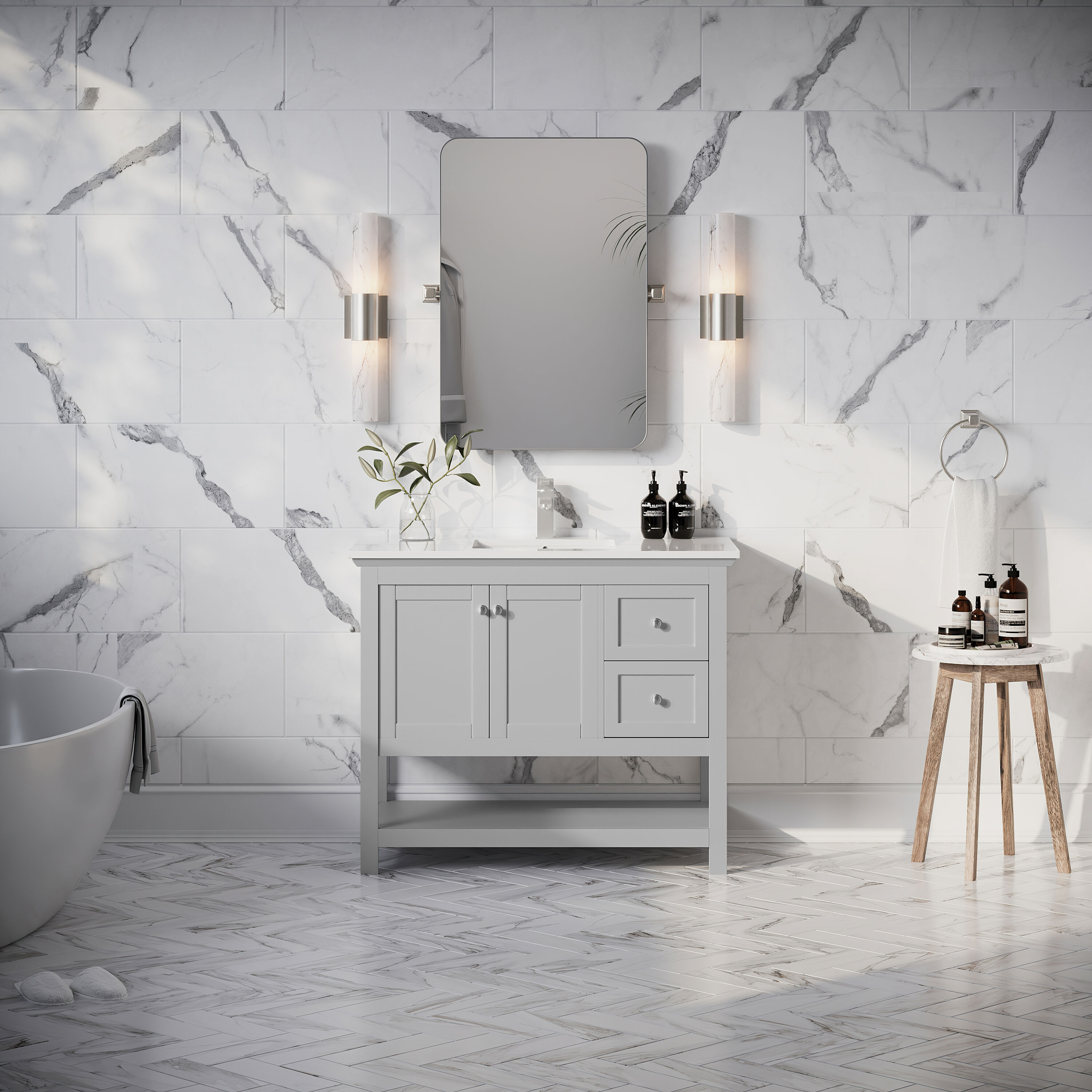 Fresca FCB2340GR-CWH-U Manchester 42-in Gray Undermount Single sink Bathroom Vanity with White Quartz Top