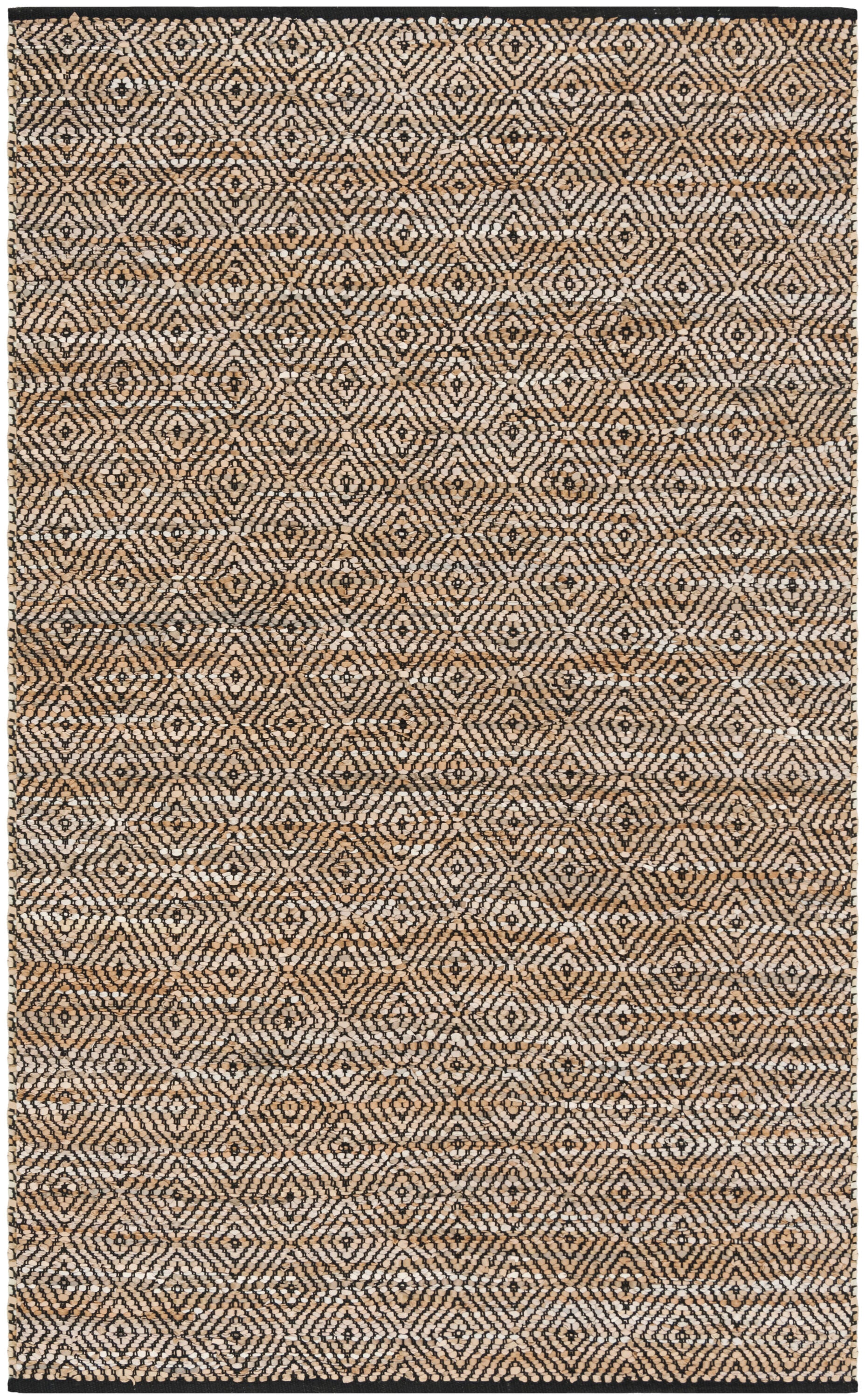 Handwoven Black Cowhide Leather 6' x 9' Textured Area Rug