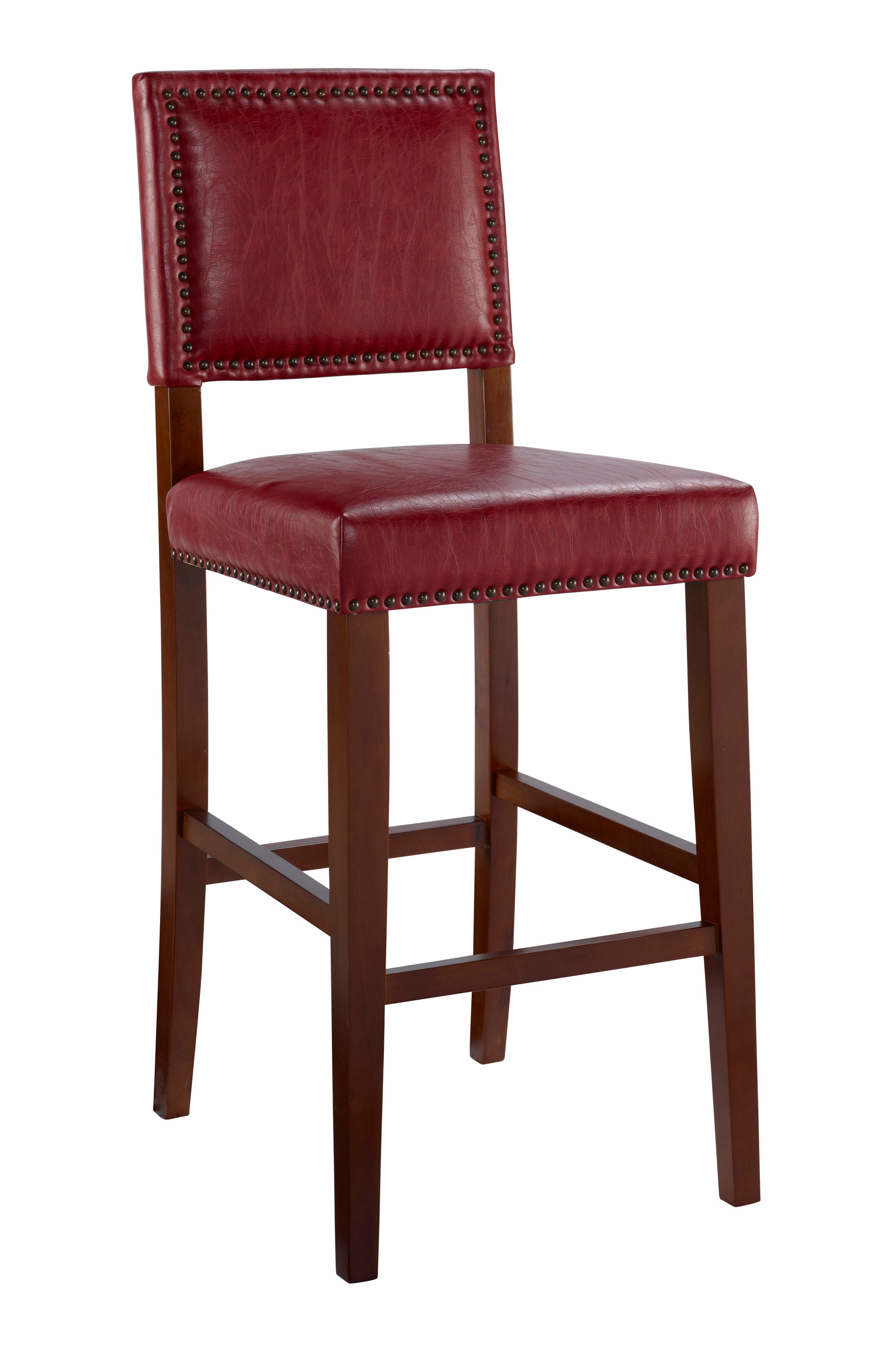 Linon 0233RED-01-KD-U Brook Walnut 30.0-Inches H Bar height Square seat Upholstered Wood Bar Stool and Back