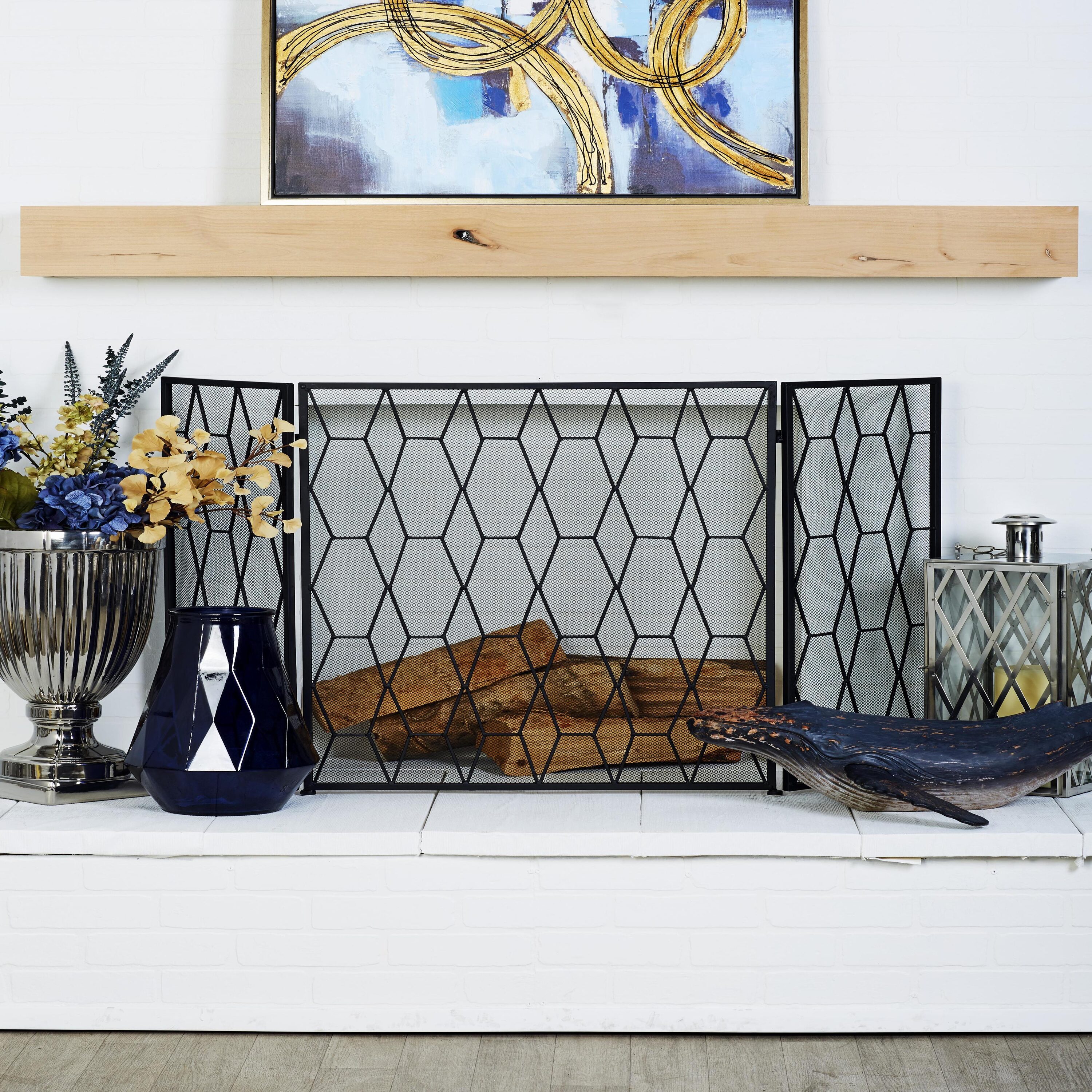 Grayson Lane 50378 51-in Black 3 Panel Foldable Mesh Netting Iron 3 -Panel Flat Fireplace Screen