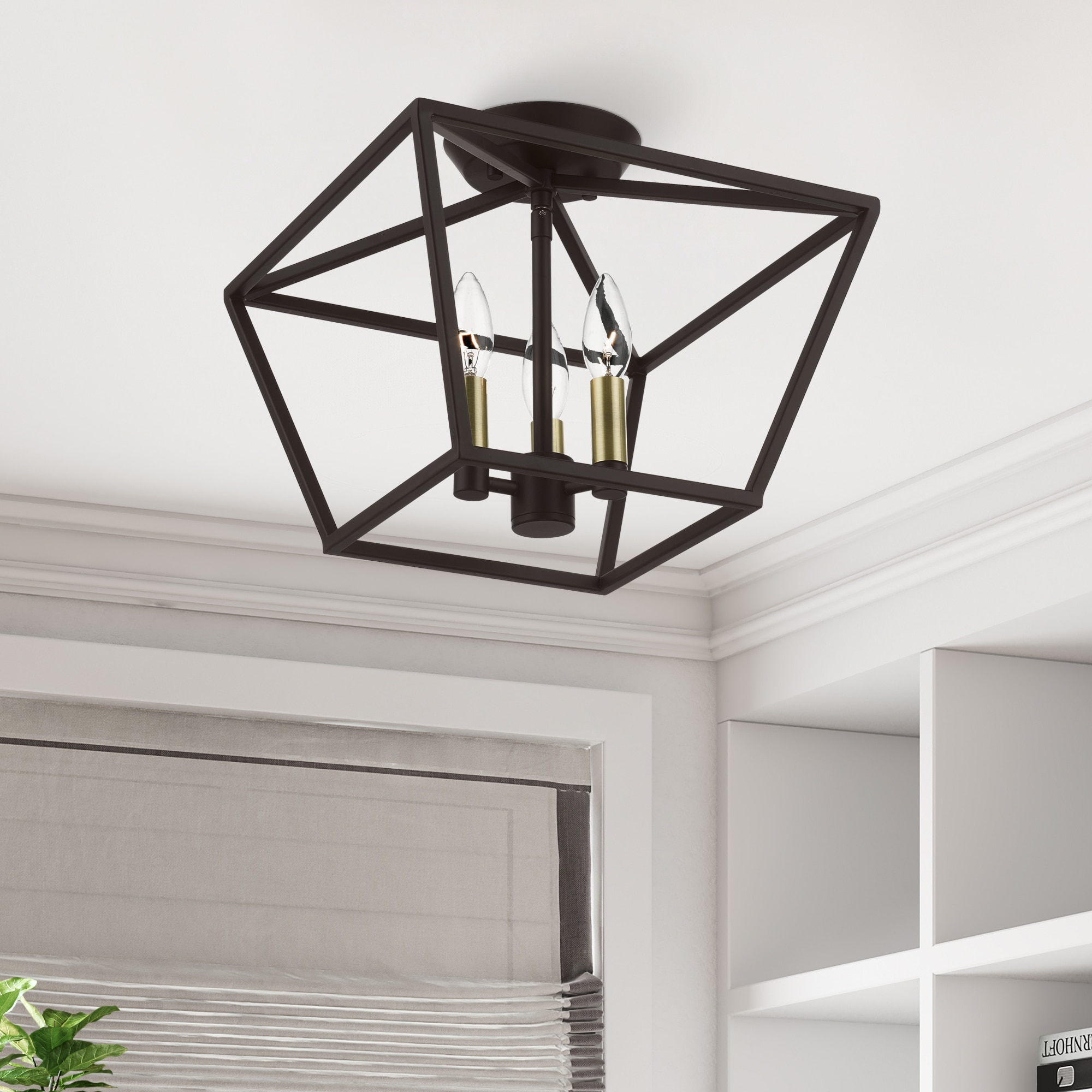 Casual Vibe Bronze & Antique Brass 3-Light Semi-Flush Mount