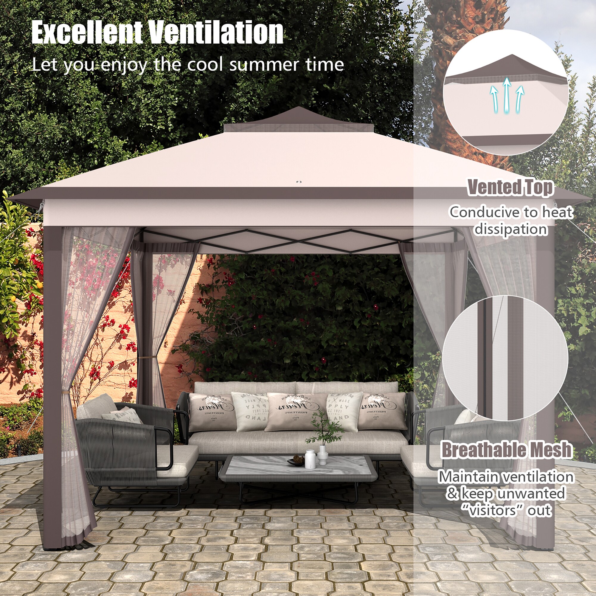 11-ft Beige Fabric Square Screened Pop-up Gazebo in the Gazebos department at Lowes.com