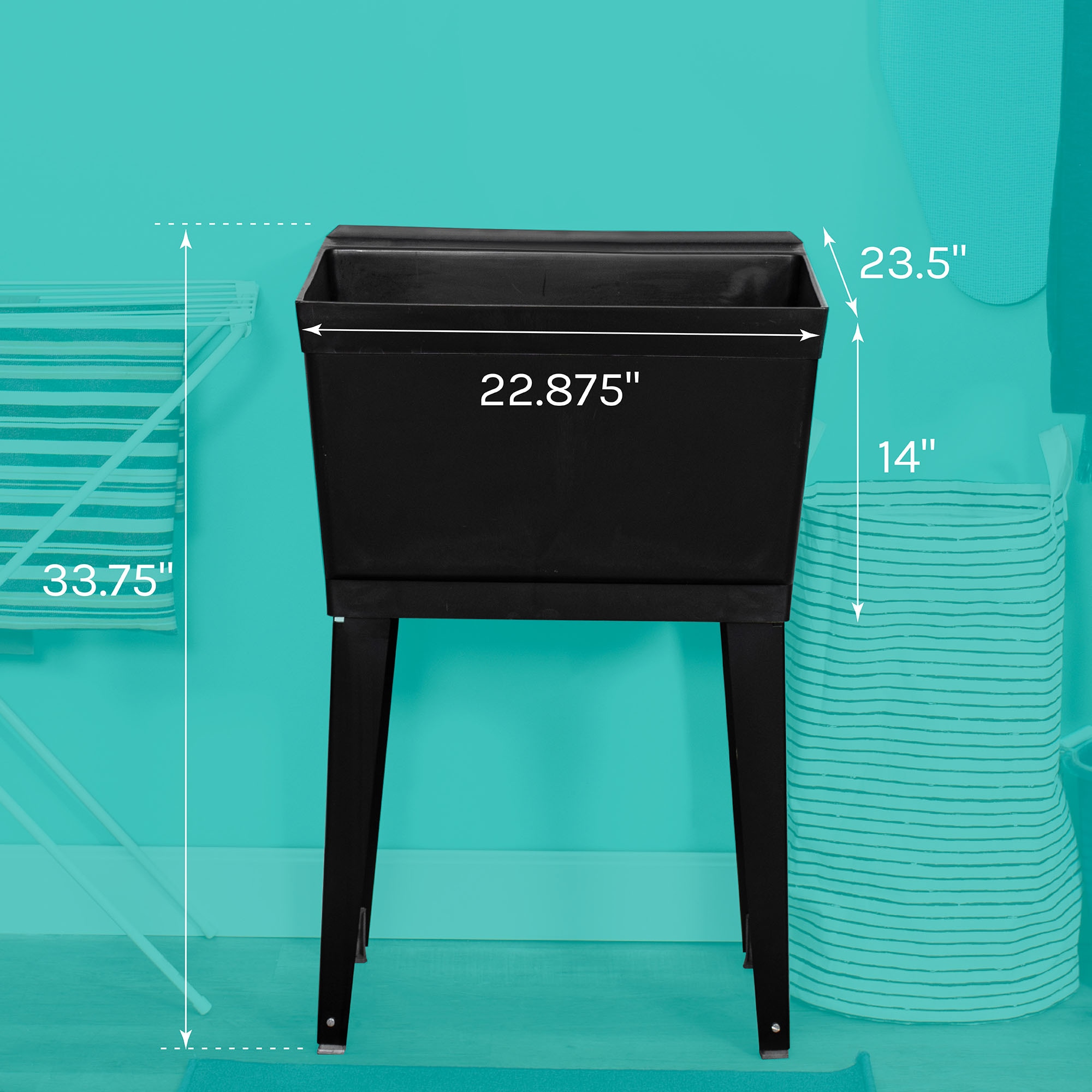 Black Freestanding Polypropylene Utility Sink with Metal Legs