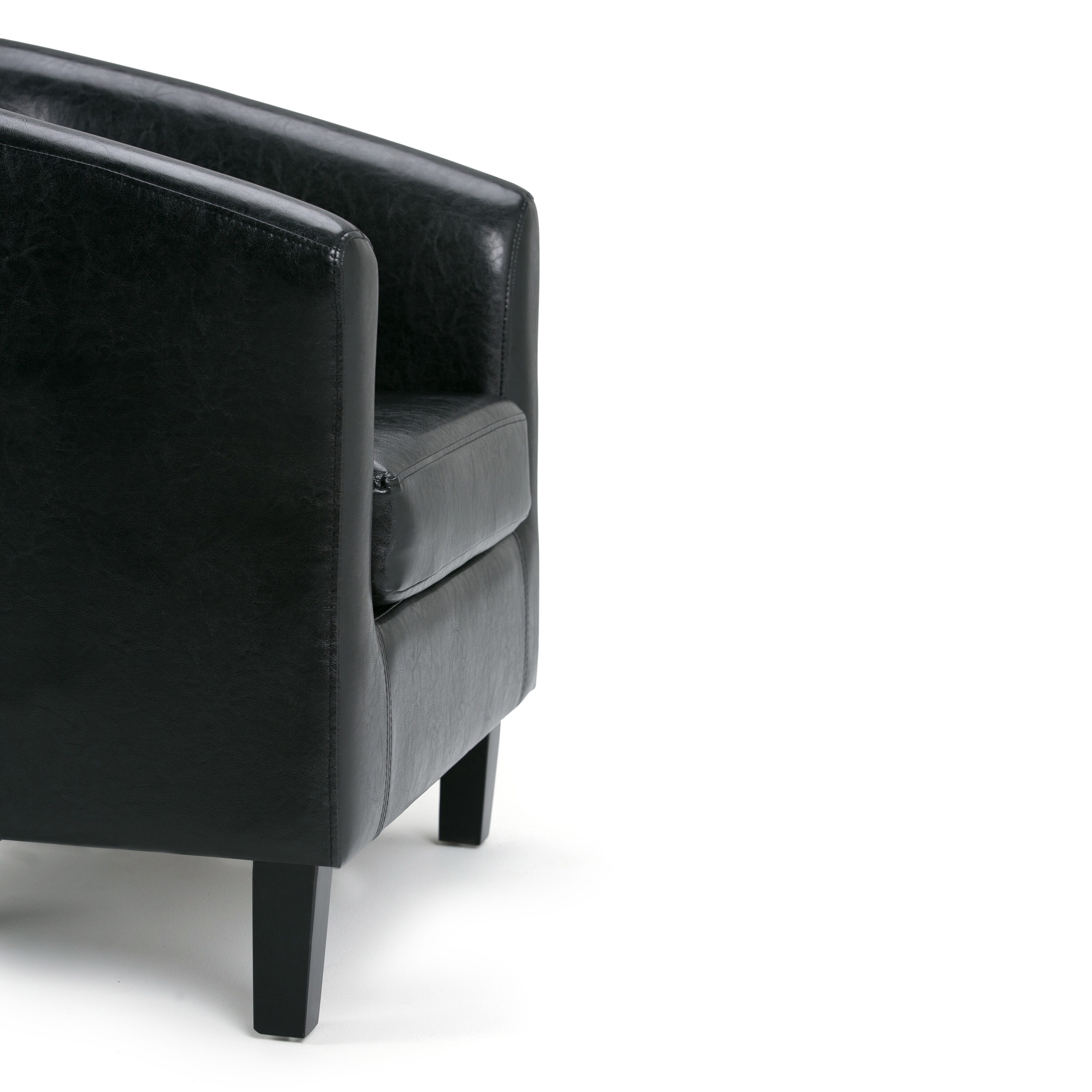 Austin Contemporary Barrel Armchair in Deluxe Black Faux Leather
