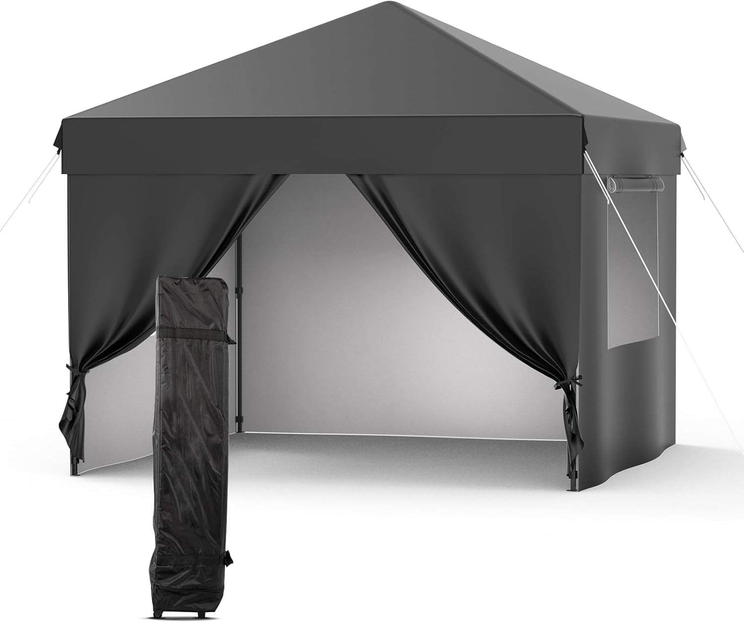 Qeetex CANOPY-10B7ZZQ3 10 By 10 ft Heavy Duty Pop Up Canopy Tent With 4 Removable Mesh Sidewalls Galvanized Steel Frame Powder  Coated Weatherproof Roof Wheeled Carry Bag And Anchoring Kit Black