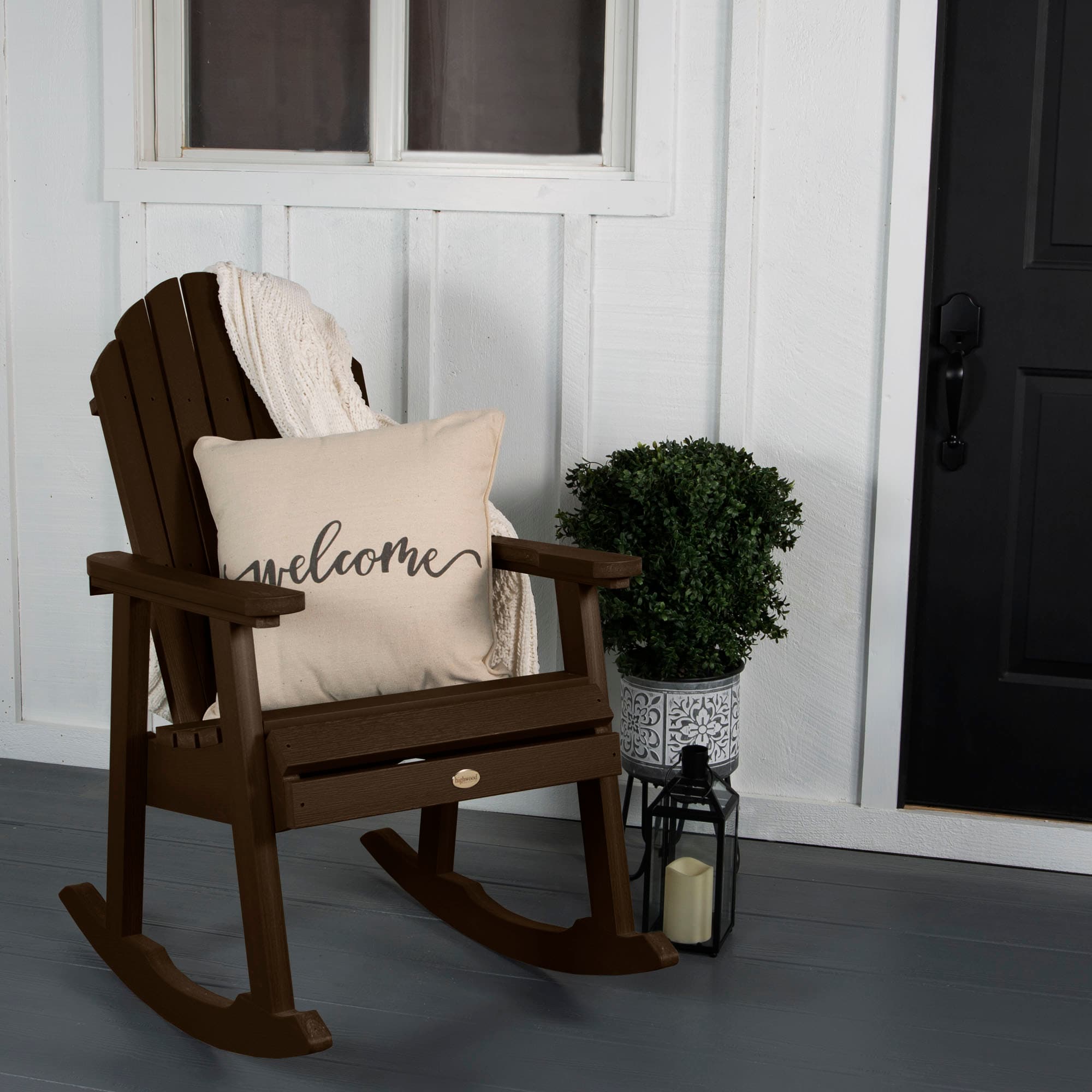 highwood AD-RKCH6-ACE Hamilton Weathered Acorn Poly-lumber Frame Stationary Rocking Chair with Slat Seat