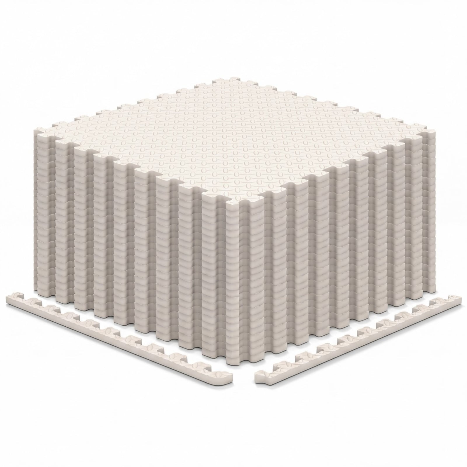 SUGIFT 24-ct 1/2-in Thick EVA Foam Puzzle Exercise Floor Mats in Beige with 48 Side Strips 25-in Square Interlocking Tiles Covering About 104-sq ft for Home Gyms and Playrooms Lightweight 9-lb Set That Presses Together by Hand and Dry-Lay Install