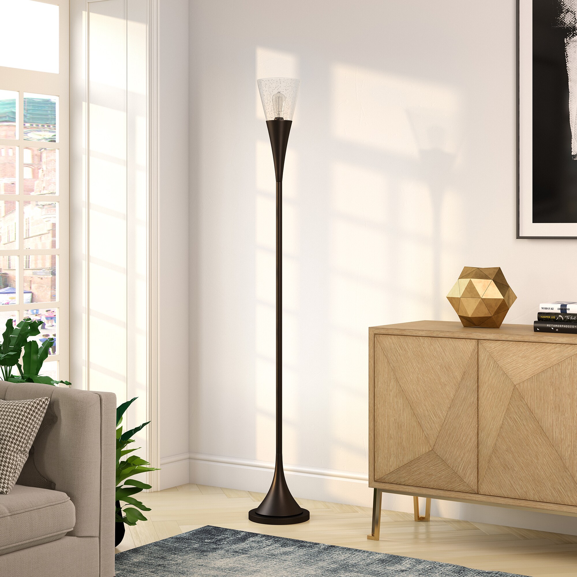 Hailey Home FL0145 Moura 71.75-in Blackened bronze Standard Floor Lamp with Metal Shade