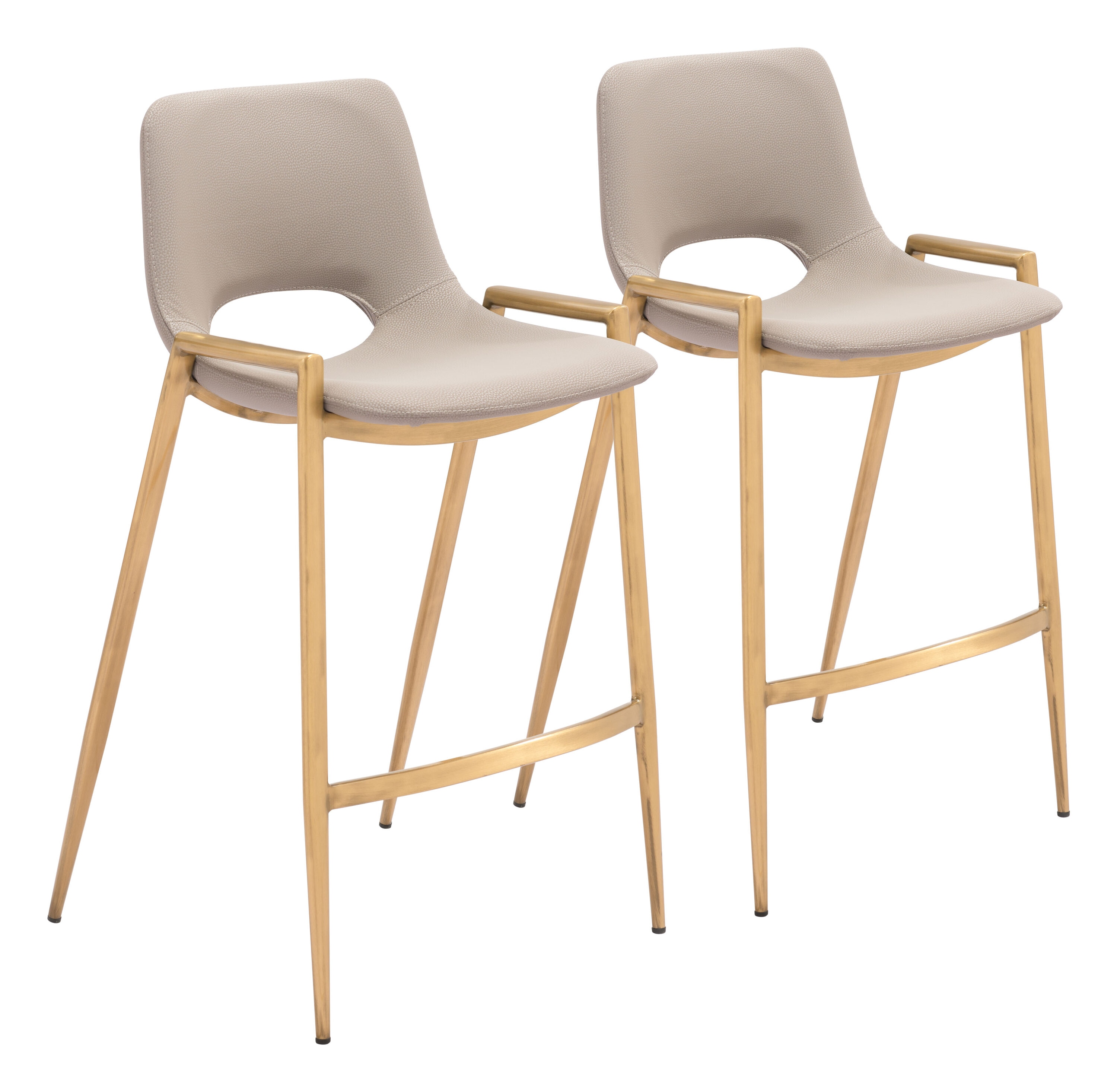 ZUO 109733 Set of 2 Beige and Gold 26-in H Counter height (24-in to 27-in) Bucket Seat Upholstered Wood Back Bar Stool with Arms and Back