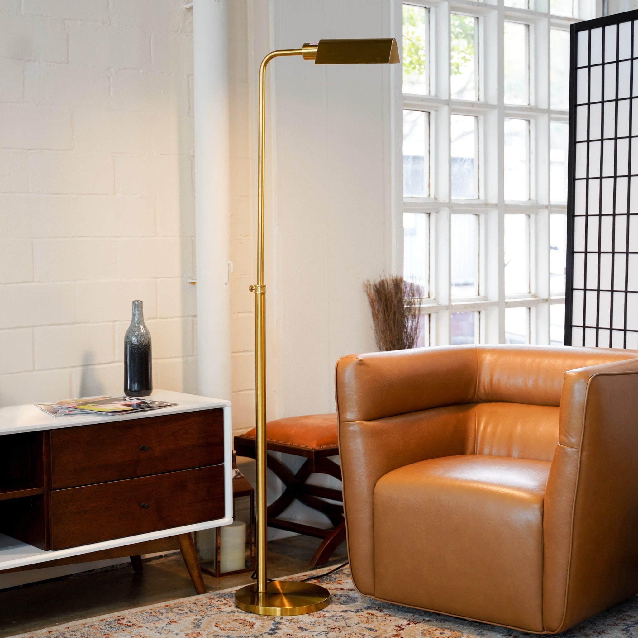 JUSHUA - Gold White Slim Contemporary Minimalist Floor Lamp Living Room Bedroom