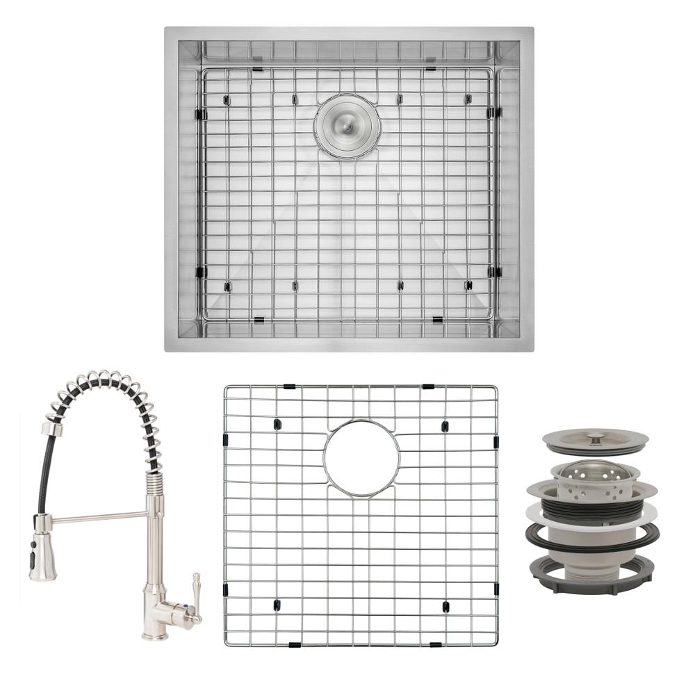 AKDY KS0400 All-in-One Undermount 25-in x 22-in Brushed Stainless Steel Single Bowl Kitchen Sink All-in-one Kit