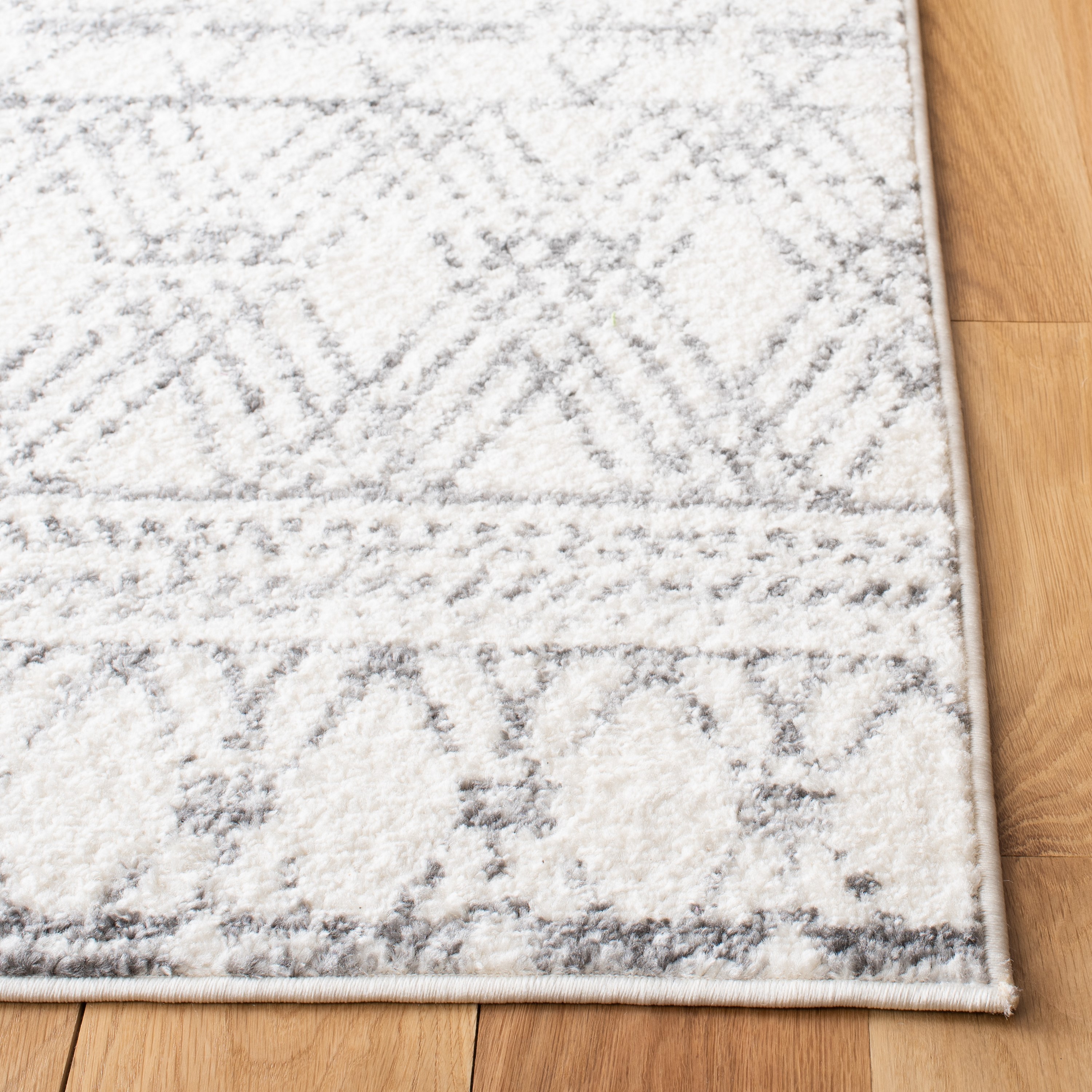 Ivory and Gray Hand-Knotted Geometric Area Rug