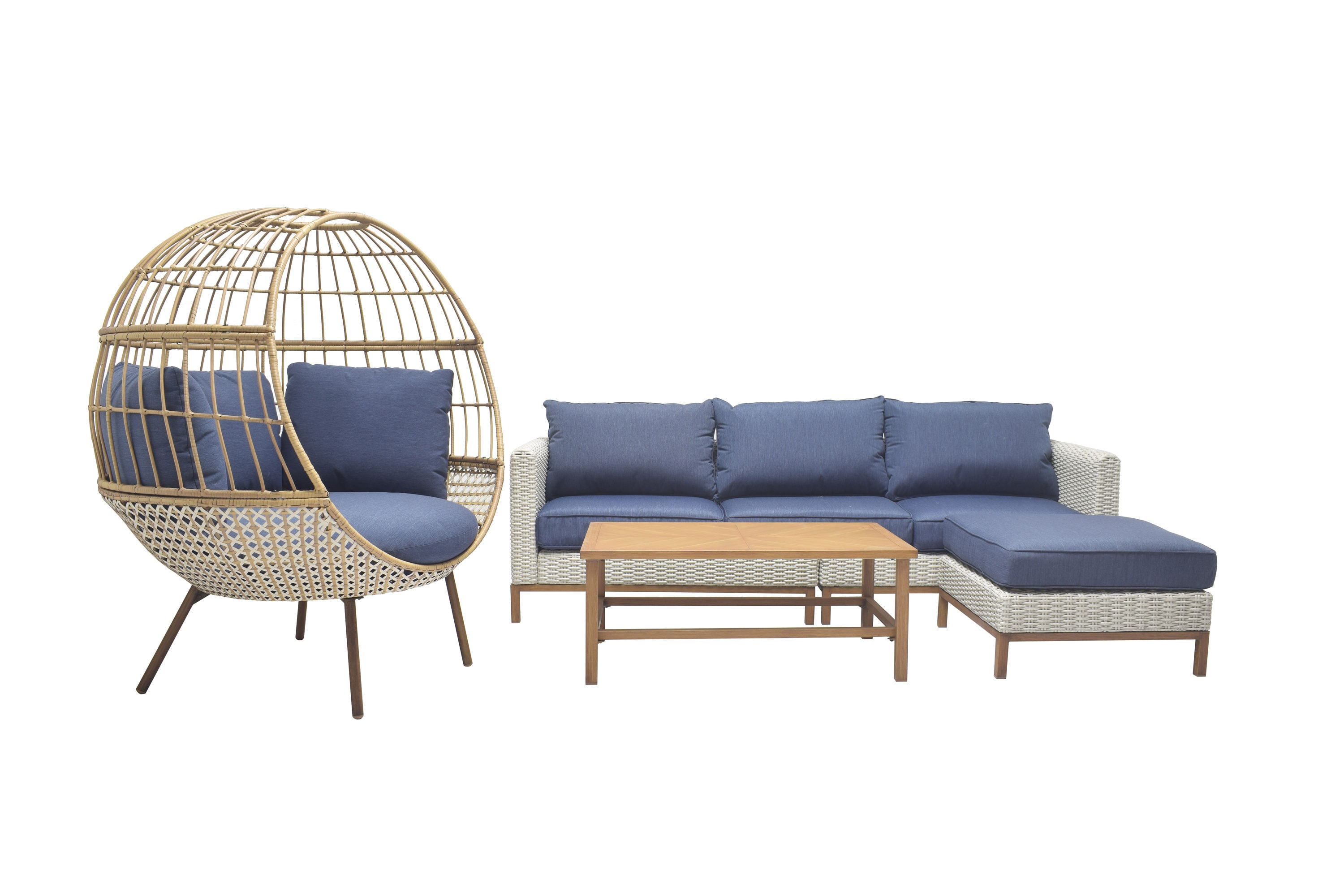 Origin 21 Veda Springs 4-Piece Woven Patio Conversation Set with Blue  Cushions