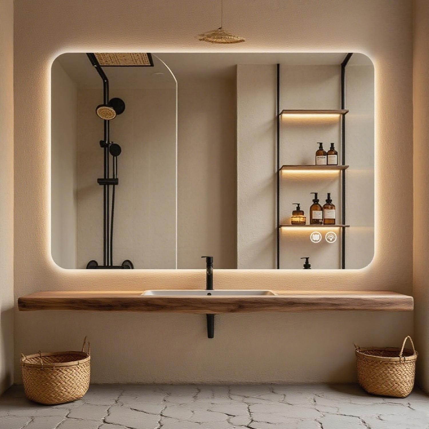 Bayfeve Bathroom Mirror 40-in x 30-in Polished Frameless Rectangle Dimmable LED Lighted Fog Free Bathroom Vanity Mirror ( Clear )