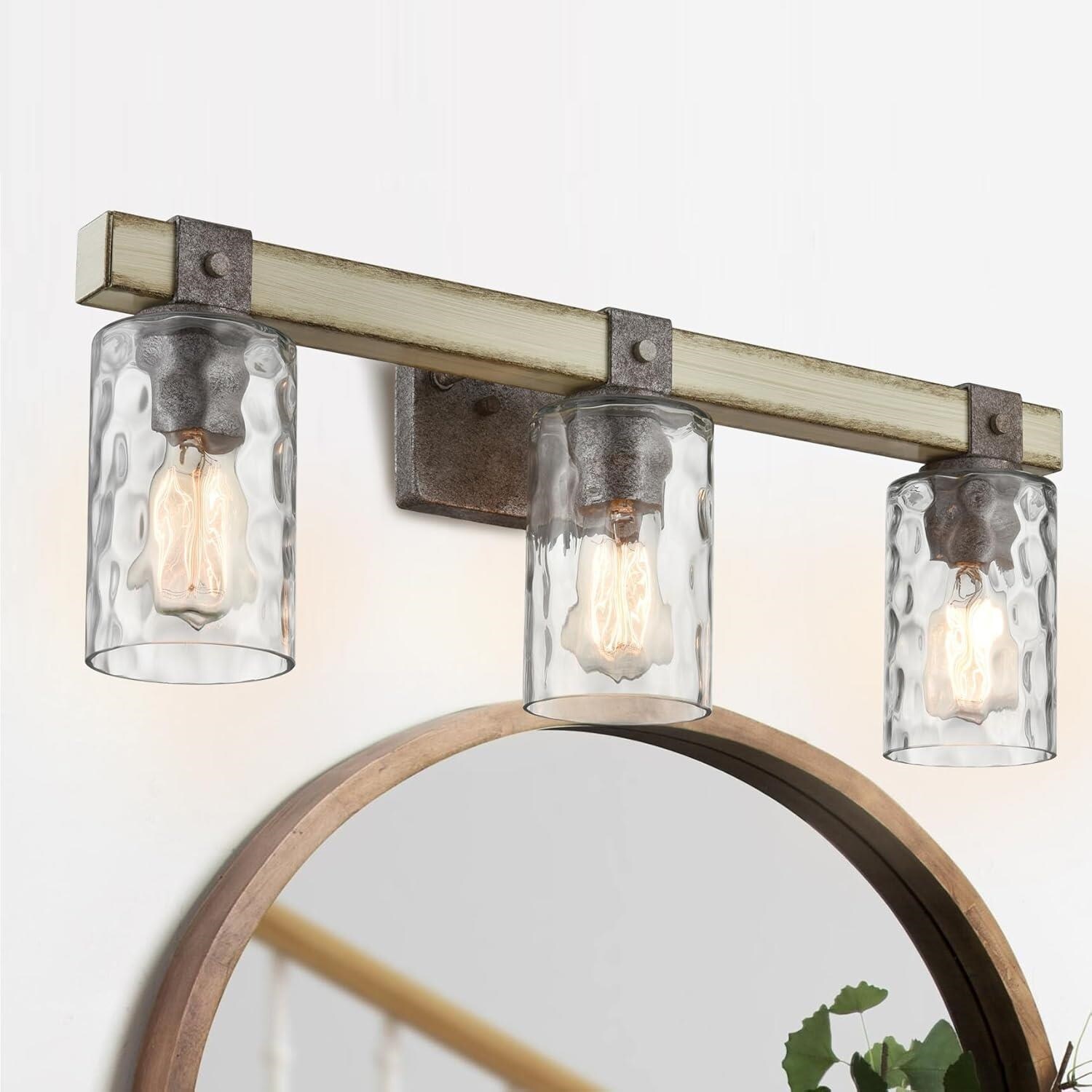 Claxy JK-B3312-3BU-TX Glass 24.2-in 3 -Light Multiple finishes Brown Industrial Vanity light