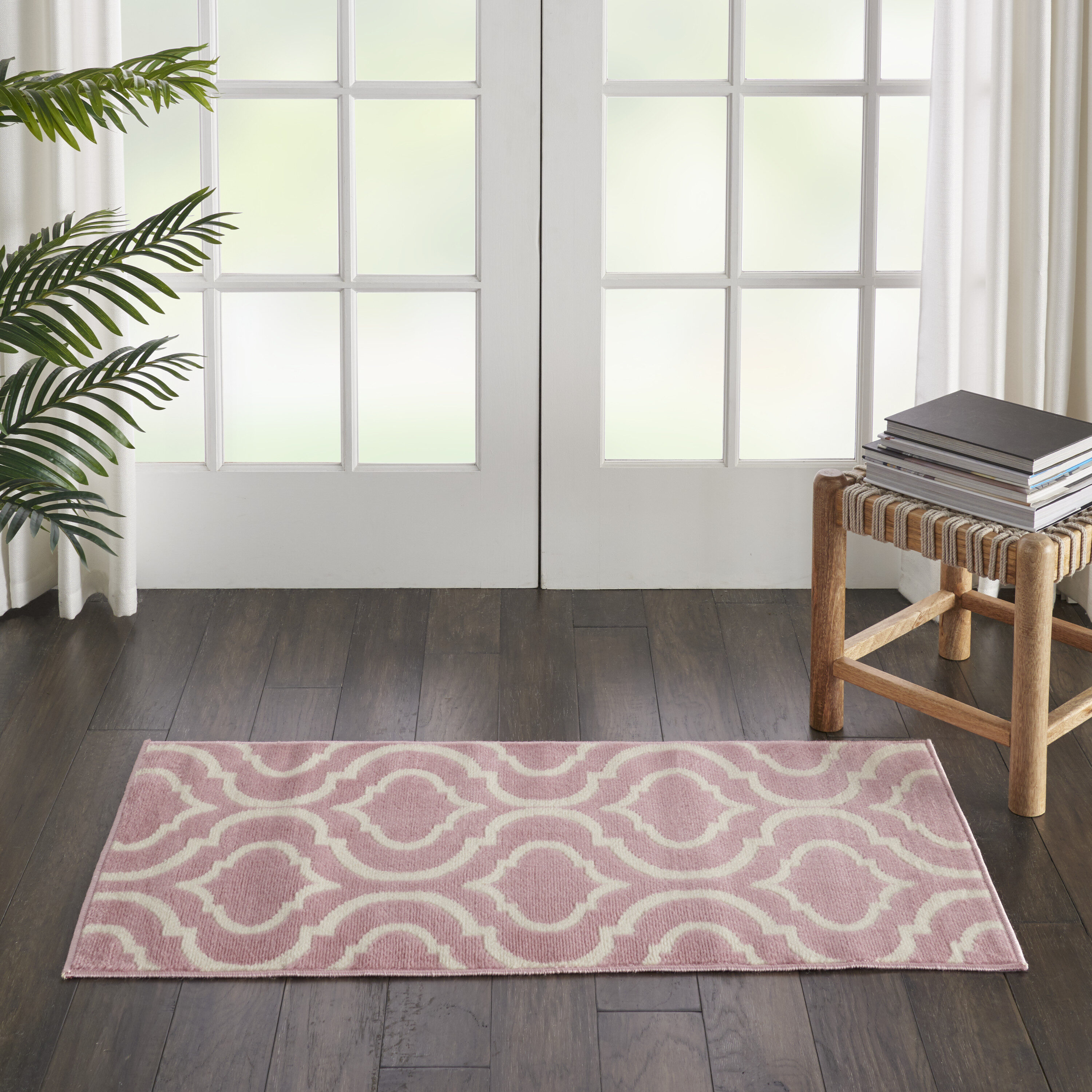 Nourison 99446479877 Jubilant 2 x 4 (ft) Loomed Polypropylene Pink Rectangular Indoor Abstract Area rug