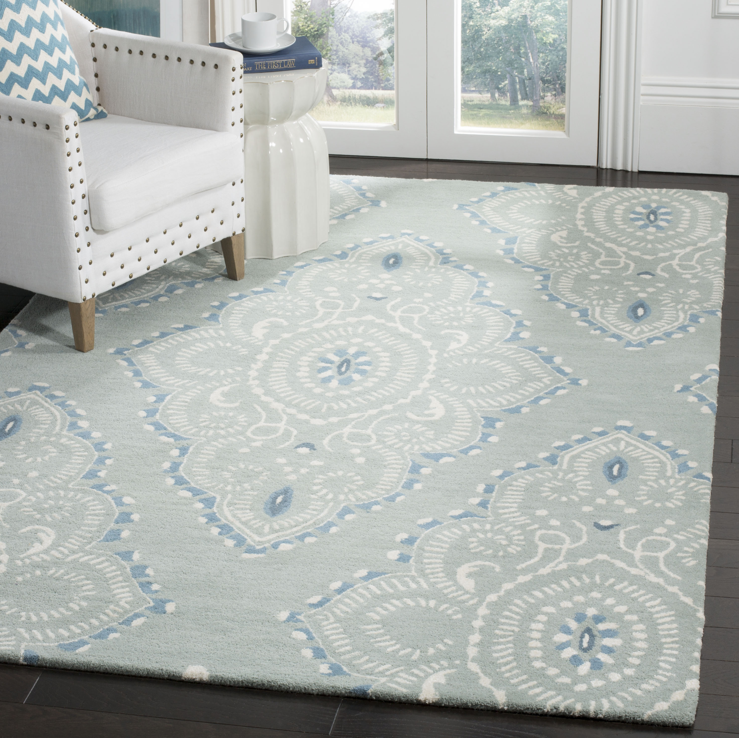 Safavieh WYD372A-10 Wyndham Clifton 10 x 14 (ft) Tufted Wool Blue/Ivory Rectangular Indoor Trellis Bohemian/Eclectic Area rug