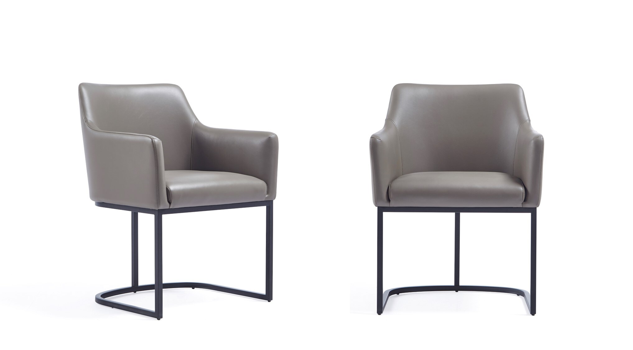 Manhattan Comfort - Set of 2 Contemporary/Modern Faux Leather Upholstered Dining Arm Chair (Metal...