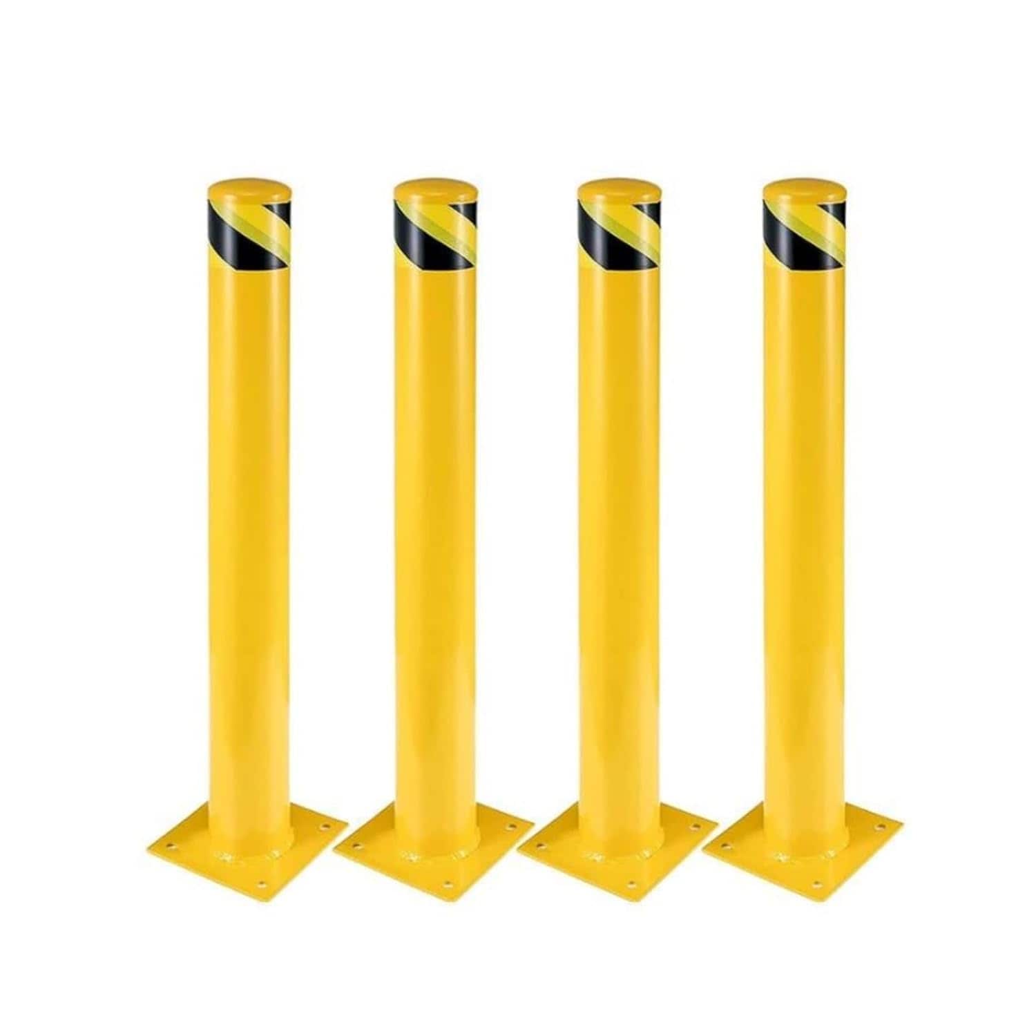 GAOMON - 4 Pack 42 In Safety Bollards Heavy Duty Steel Yellow Parking Posts 4.5In Diameter with A...
