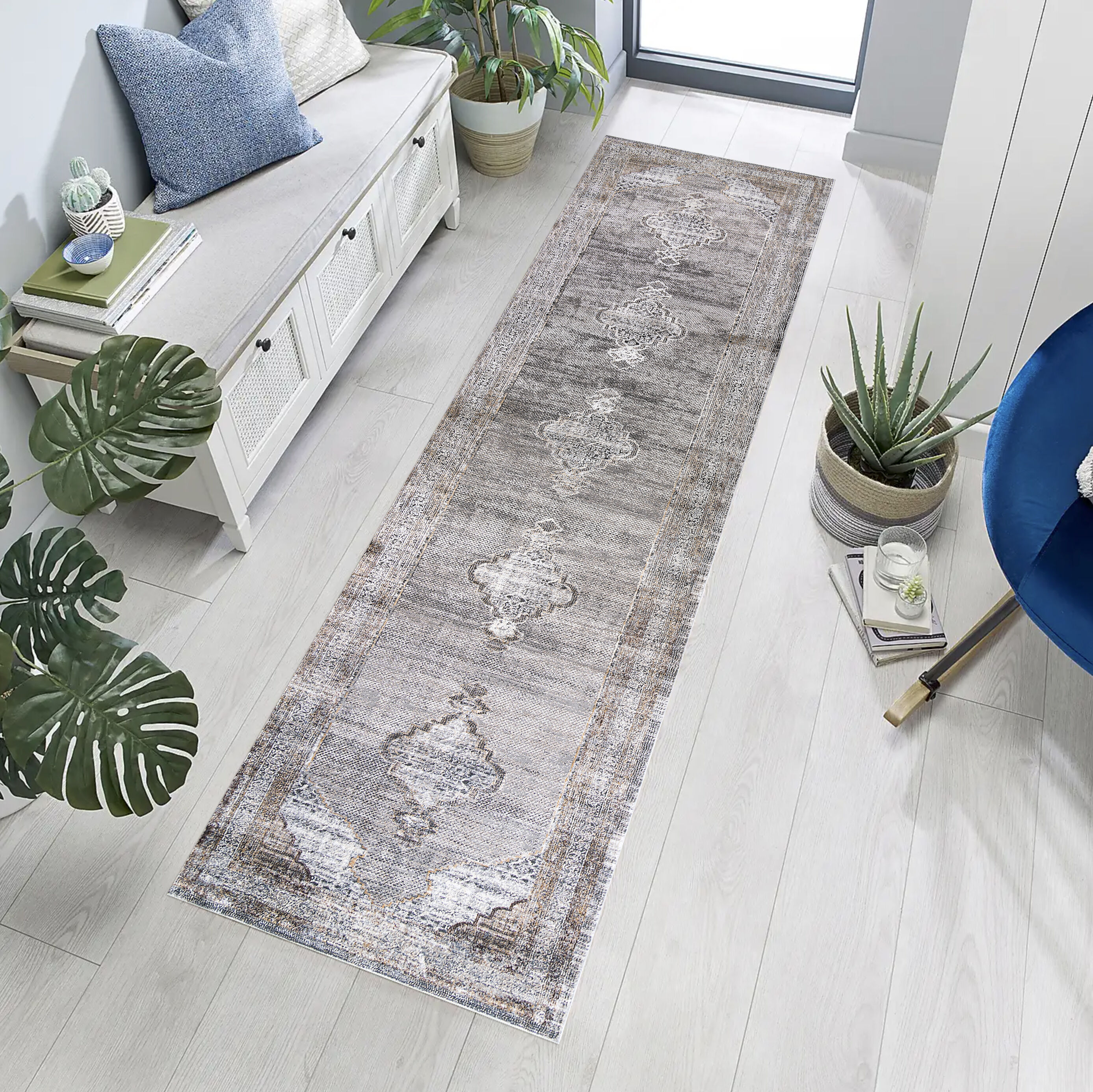 MDA Rugs BM0628 Bowman 2 x 8 (ft) Polyester Gray/Beige Rectangular Indoor Abstract Area rug