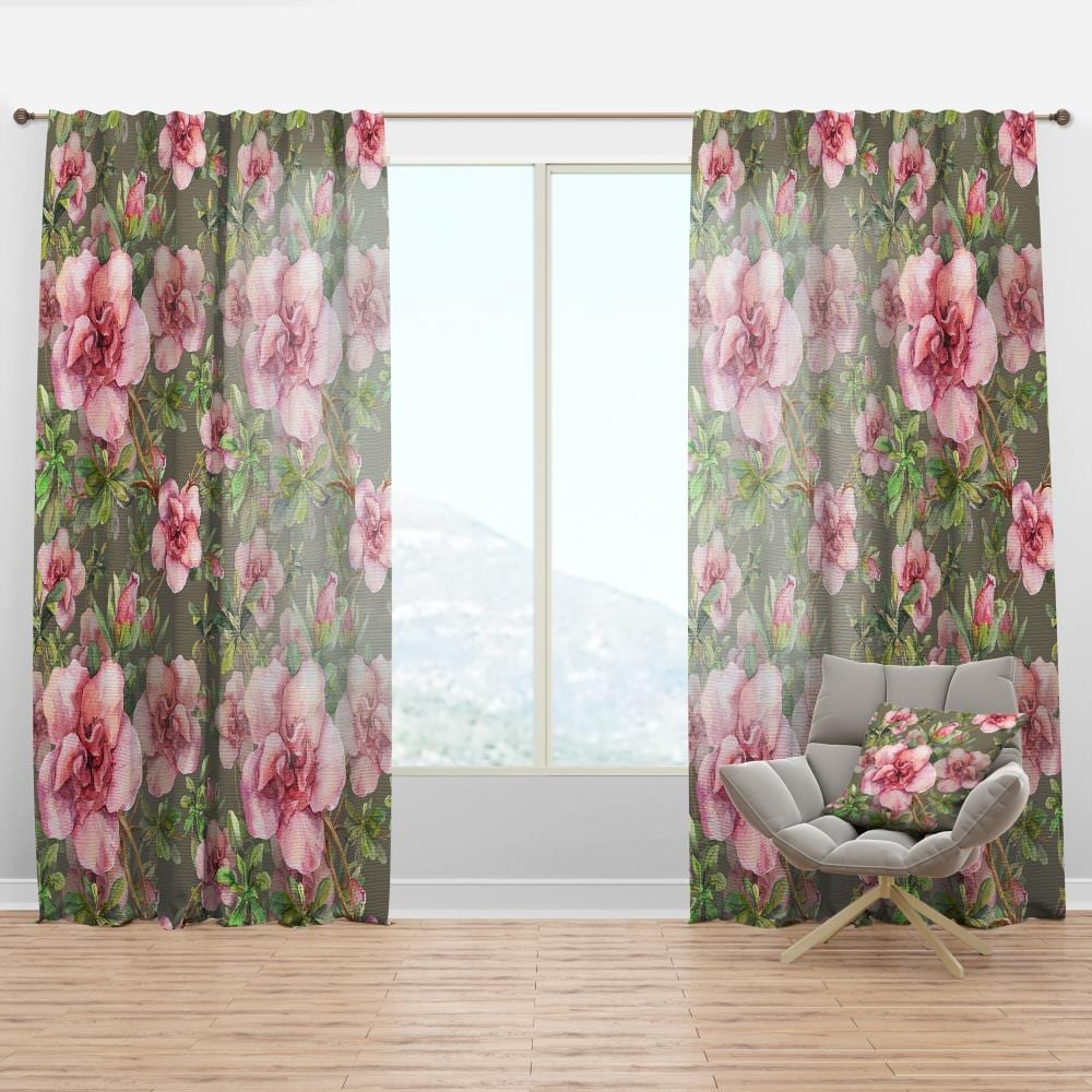 Designart CTN19309-52-108 108-Inches Pink Floral Room darkening Thermal lined Rod pocket Single curtain panel