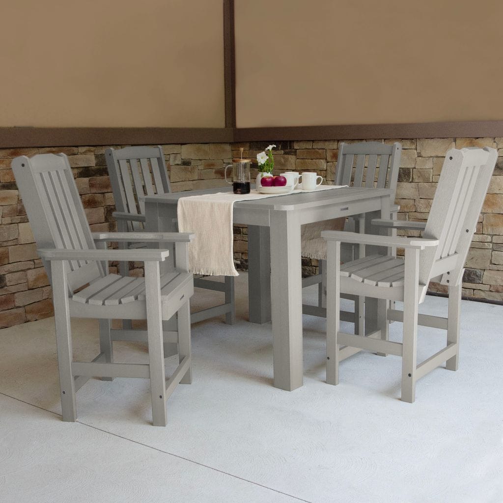highwood AD-CNL44-HGR 5 -Piece Harbor Gray Counter height Plastic Square Table with 4 Stationary Chairs