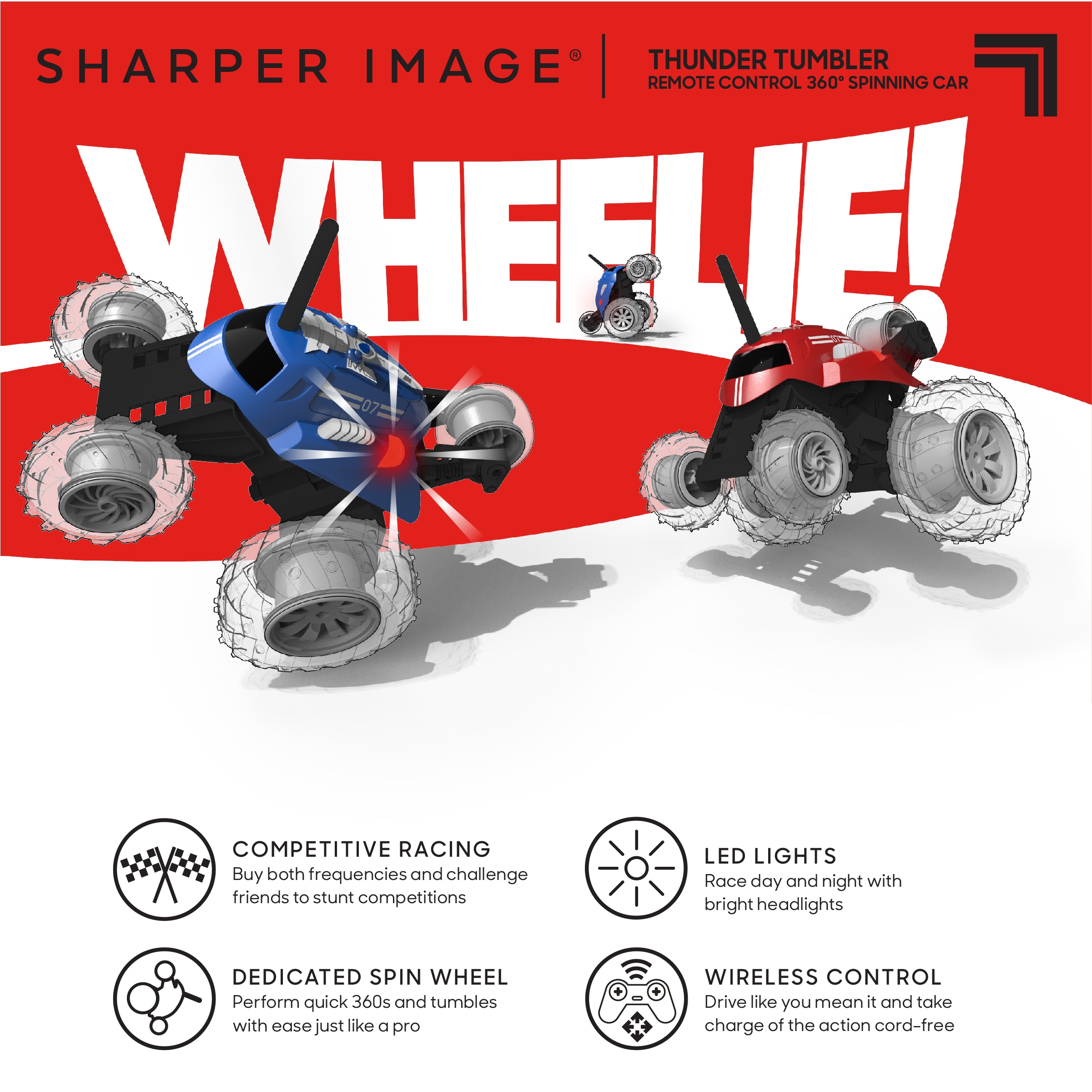 New Sharper Image Thunder Tumbler Remote Control 360 Degree Spinning Car  Blue