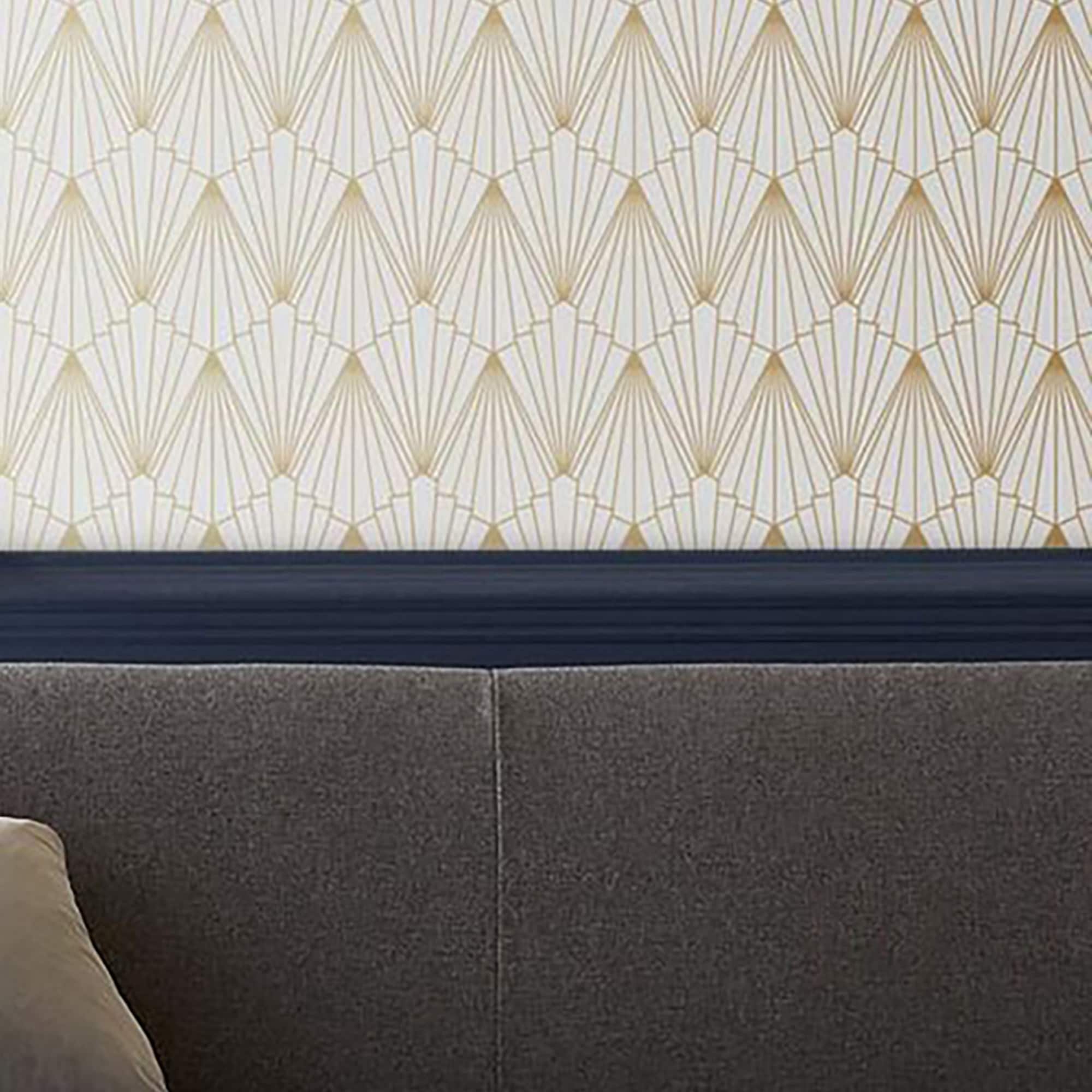 Rene Shimmer Gold and White Geometric Art Deco Wallpaper