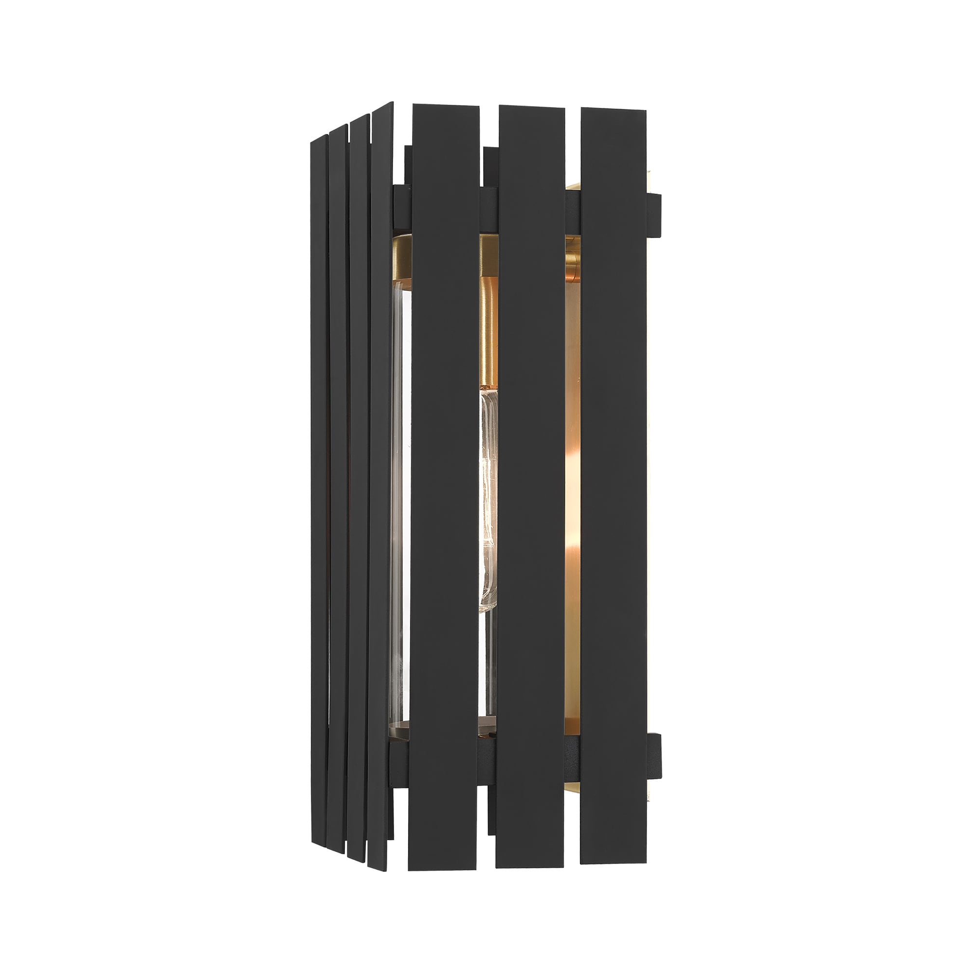 Black and Satin Brass Dimmable Outdoor Wall Lantern with Clear Glass