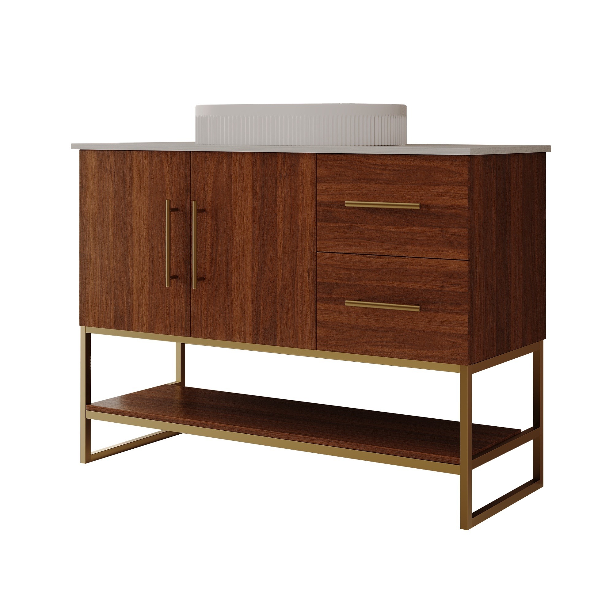 LIVACA - 36 inch Gold and White Modern Bathroom Vanity with Ceramic Vessel Sink and Free Standing...