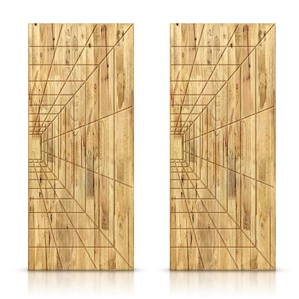 CALHOME CFJ227-80X24-S(2) CFJ227 48-in x 80-in Weather Oak Textured Hollow core Stained Pine Wood Closet Sliding Door